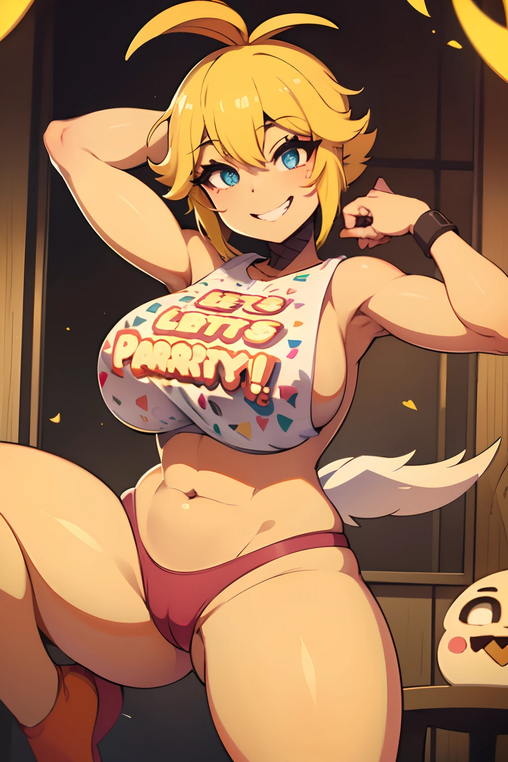 Sexy, Big breasts, cute smile, (marked pussy) (yellow hair)