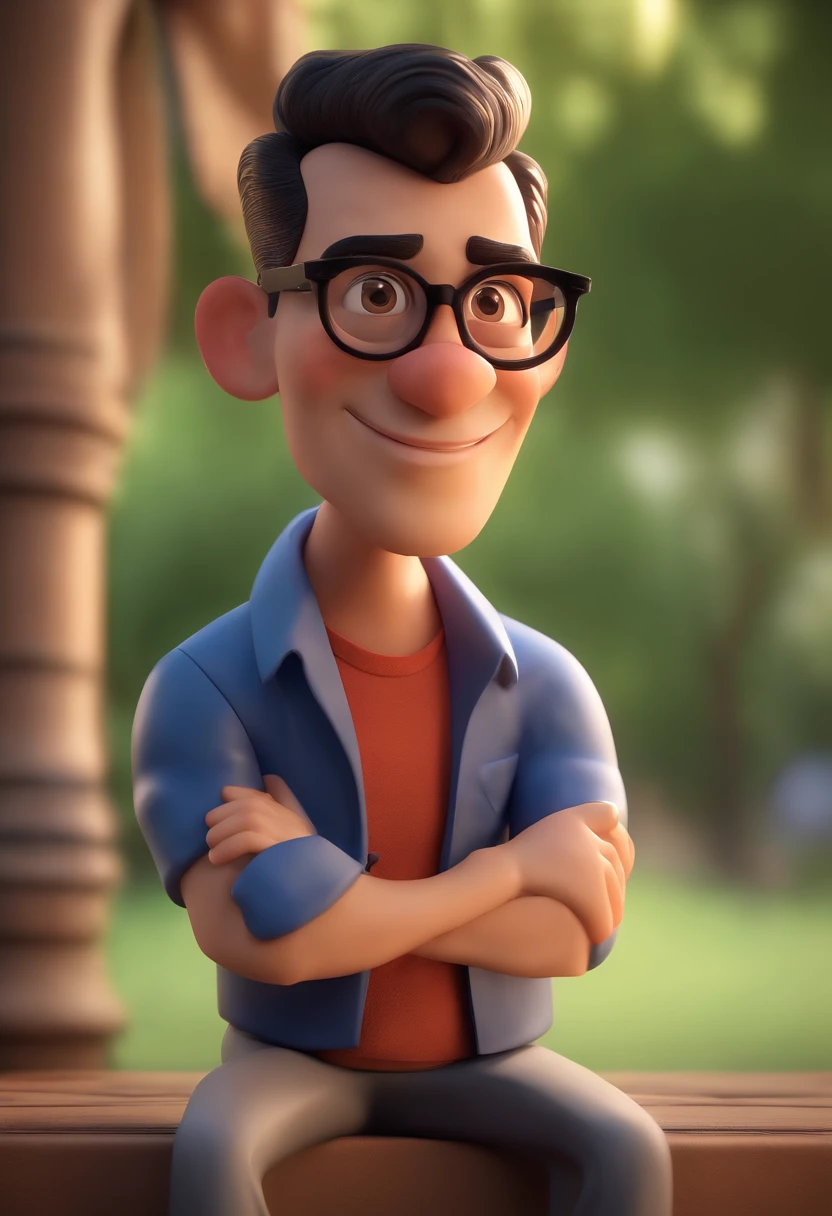 Cartoon character of a man wearing black glasses and a blue shirt, um personagem animado, Caractere estilizado, animation style rendering, 3D estilizado, Arnold Maya render, 3 d render stylized, toon render keyshot, Personagem 3D, Personagem 3D, 3d rendering stylized, 3 d character render, personagem de desenho animado, Personagem de close up, Pose de personagem, (Estilo Pixar) (master part:1.2) (Bokeh) (best quality) (pele detalhada) (textura detalhada) (8k) (argila) (Cinematic lighting) (foco nítido,Senta e vaza a parte superior do corpo