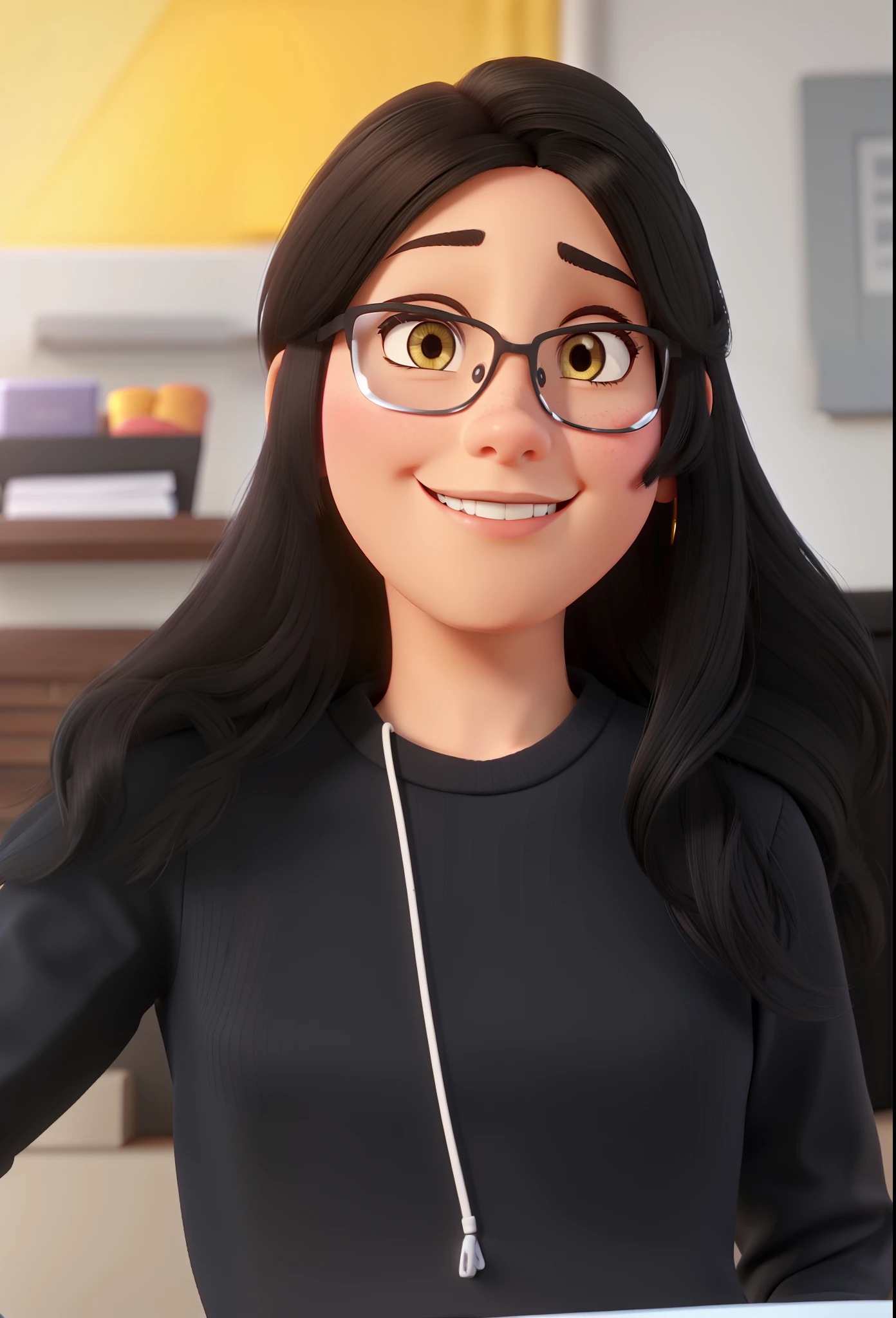 A brunette woman black hair Pixar animation style in high quality