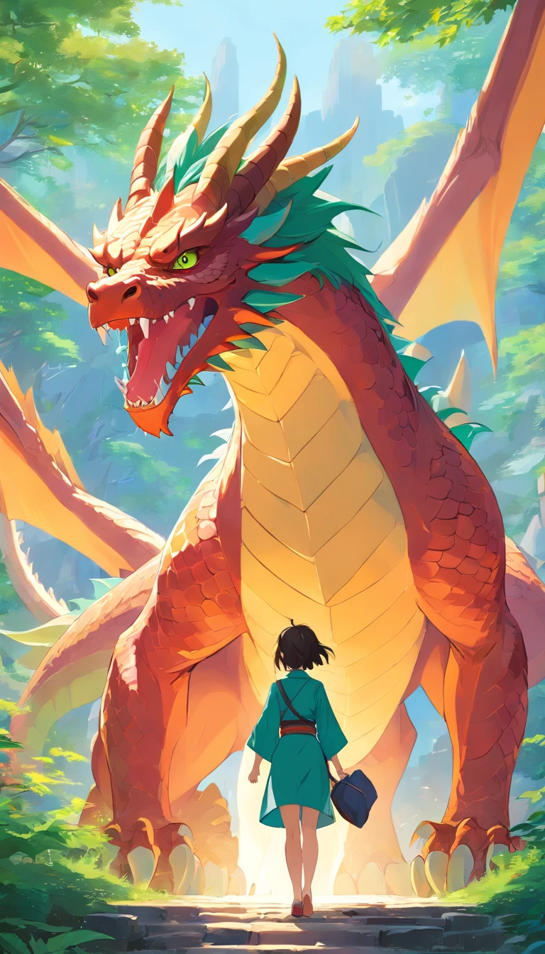 The Chinese Red Dragon soared into the air,  manipulates dragons, The boy standing on the cliff, has his back to the camera，Sky clouds surround the surroundings，Light magic，Fantastic background，Meaning background，Ridiculous background，There are artistic overlays，multicolored hair, surrealism, Cinematic lighting, Ray tracing, god light, speed-line, angle of view, hyper HD, Masterpiece, Best quality, Super detail, A high resolution, High quality