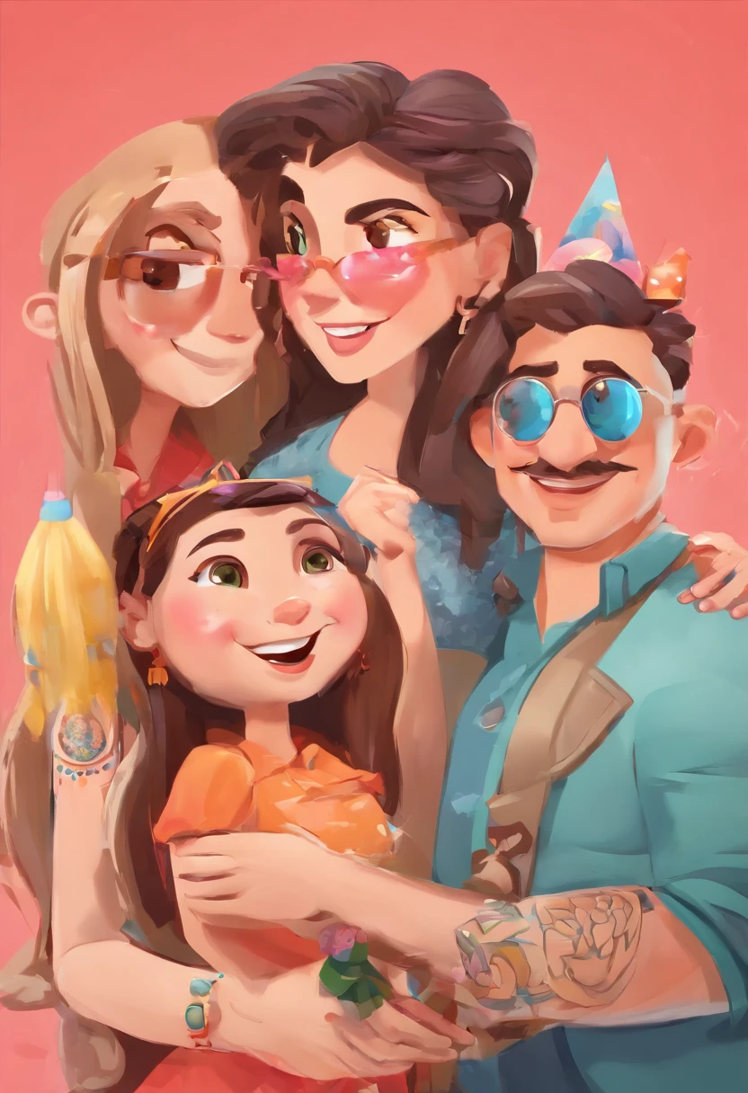 An illustration of an adorable couple, Destacando duas Mulheres lindas, Expressive eyes – the hair of the woman on the left is black, liso com olhos castanhos e uma tatuagem no peito escrito vergangliskei, e a outra mulher com cabelo mais castanho comprido, olhos verdes e com uma tatuagem no ombro . Ambas com pele branca. They are a bright space, Todos com um sorriso no rosto, e compartilhe um momento especial, That is marked by love, viagem, and pedagogical insights. Ilustre esta cena a partir de uma perspectiva, where they're facing away from the camera, Show Your Connection. Desenvolva esta arte em Full HD, Focus on your cinematic touch, Estilo Disney Pixar Animations