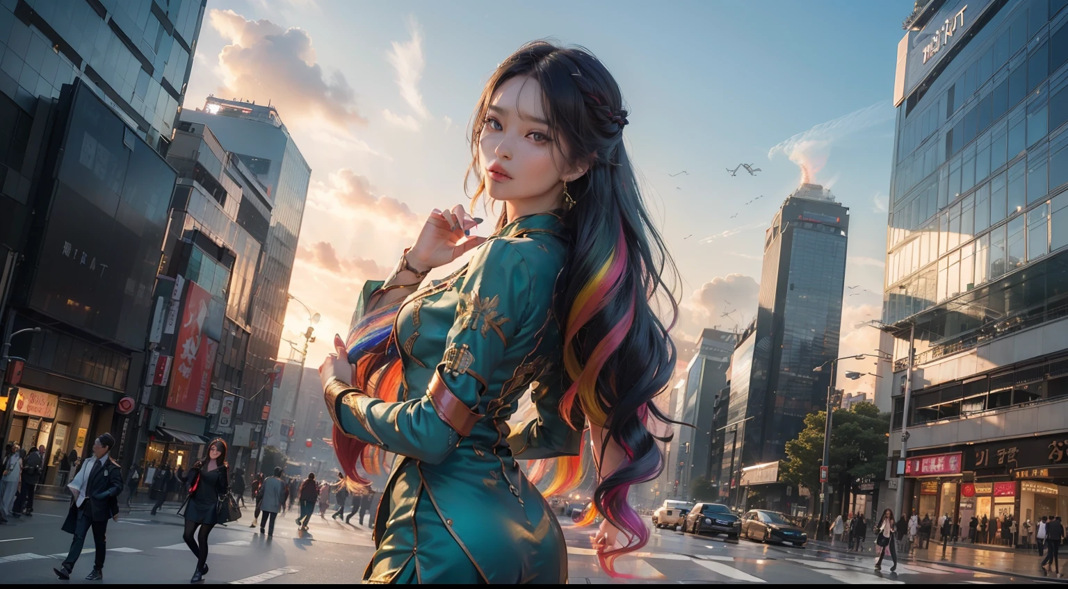 (realisitic,Photorealsitic:1.4),(Three Beauties:1.3),(beautiful countenance:1.5),Detailed shiny skin,A detailed eye,Precise hands and fingers,8K HDR, , masterpiece, (Dynamic Angle Video),电影灯光, Finely drawn backgrounds,accurate fingers,(A devastated Tokyo 1,000 years later,Multicolored lighting,Grassy skyscrapers:1.3),3 Beautiful Workers,Damage Wear,Silky hair,Complex hairstyle,Multi-tenancy,Burning with anger,fascinating butt