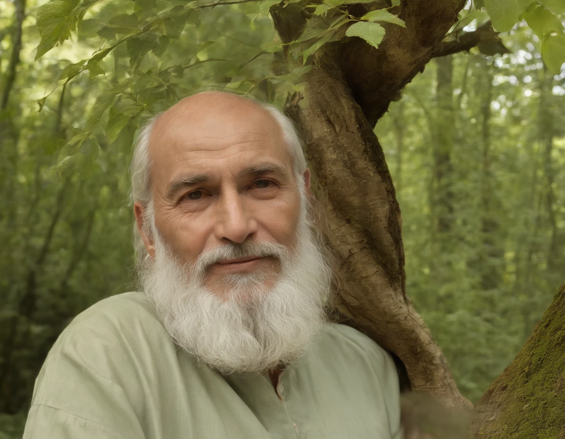 best quality,4k,8k,highres,masterpiece:1.2,ultra-detailed,(realistic,photorealistic,photo-realistic:1.37),portrait,elderly man,white beard,black skin,wise expression,detailed face,detailed eyes,long white beard,wisdom personified,majestic presence,sitting in a lush forest,direct gaze into the lens,nature immersion,wisdom and nature intertwined,gently smiling lips,wisdom embraced by nature,serene atmosphere,peaceful surroundings,ancient wisdom,tranquil environment,calm demeanor,great attention to detail,wisdom radiating from eyes,immersed in the beauty of the forest,symbol of knowledge and experience,deep and thoughtful gaze,gentle sunlight filtering through the trees,harmony with nature,wisdom embodied,roots of wisdom intertwined with the roots of the forest,masterpiece of a wise man's portrait,subtle play of light and shadows,serene and introspective expression,sublime presence,keen eyes,calm and composed posture,forest dwellers,secrets of the woods,woven into the fabric of the forest,peaceful coexistence.