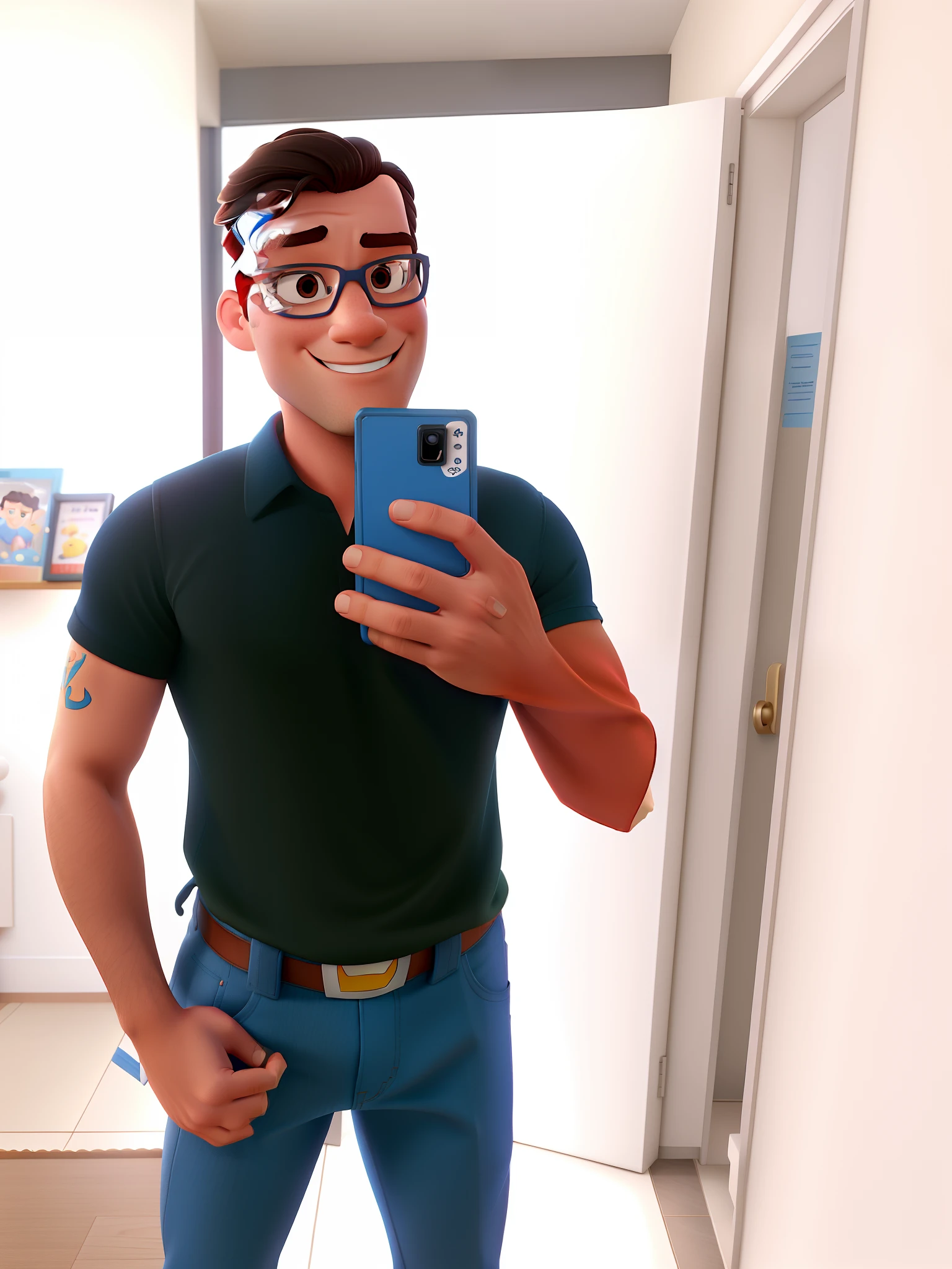 Um homem moreno estilo Disney Pixar com roupa de Superman, alta qualidade, melhor qualidade