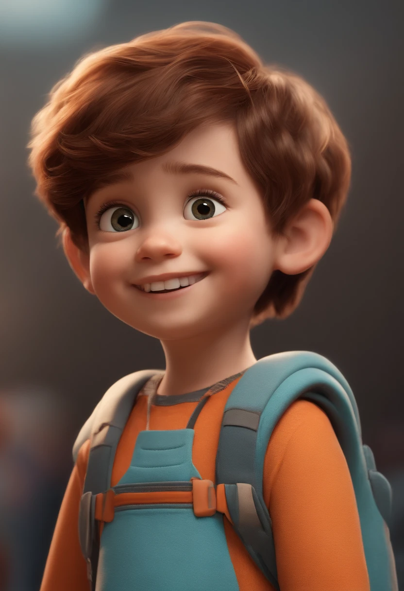 a happy cute standing short hair, vestindo uma fantasia espacial, , fundo branco, barnet, tom, Estilo Pixar, ..3d, desenhos animados, rosto detalhado, asymmetrical 16k