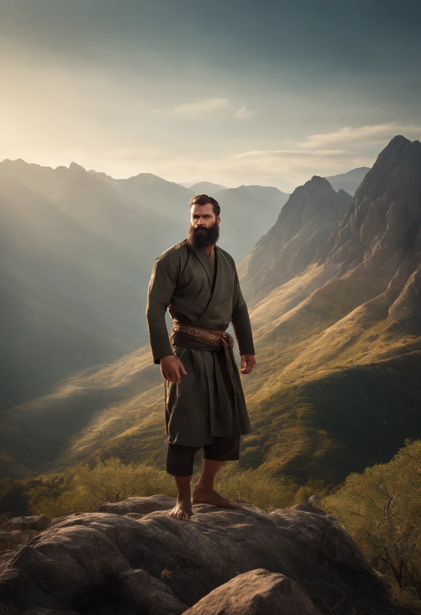 (best quality,8k,hyper-realistic:1.2),detailed,
man with arms crossed in front of a gigantic mountain in the background,
man in combat position, jiu-jitsu gi,
realistic facial expression,
long, well-groomed beard,
intense, focused eyes,
strong, muscular physique,
sturdy, grounded stance,
majestic, towering mountain range,
crisp, jagged peaks,
lush, green vegetation,
clear, blue sky,
soft, golden sunlight,
subtle, gentle breeze,
impressive scale,
striking contrast,
perfectly rendered textures,
immersive depth of field,
authentic light and shadow effects,
intricate folds and wrinkles in the gi,
meticulous attention to detail,
hierarchical composition,
powerful presence,
sense of calm and confidence,
harmony between man and nature,
captivating atmosphere,
vivid colors,
extraordinary depth and clarity.
