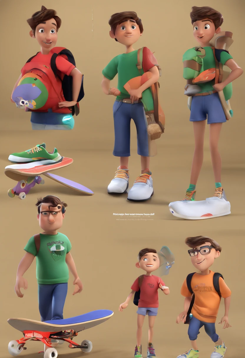 poster for the film inspired by Disney pixar with the title “Stifler” a teenager with short hair and a goatee wearing a black t-shirt and a skateboard. The scene must follow an artistic style similar to Pixar, focusing on the characters' expressions, vibrant colors, detailed textures and characteristics of their animations.