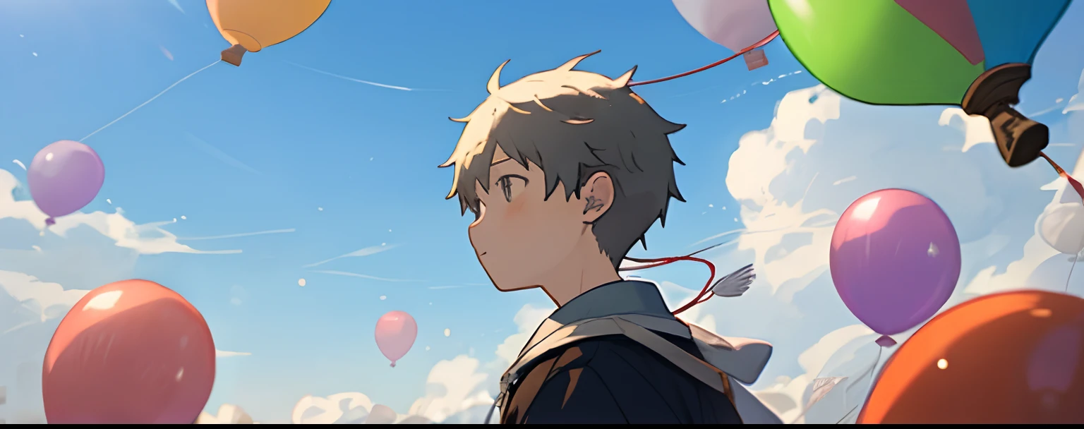 head phone、Boy with flying balloon