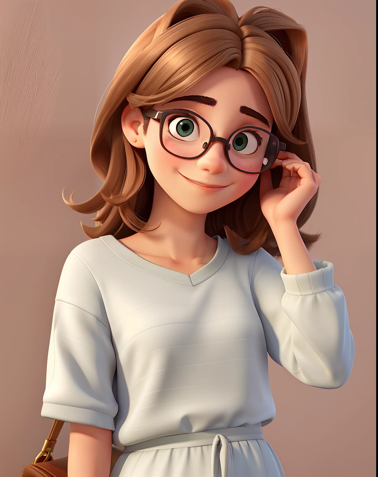 Uma bela jovem de cabelo loiro cacheado, wears glasses, enfermeira