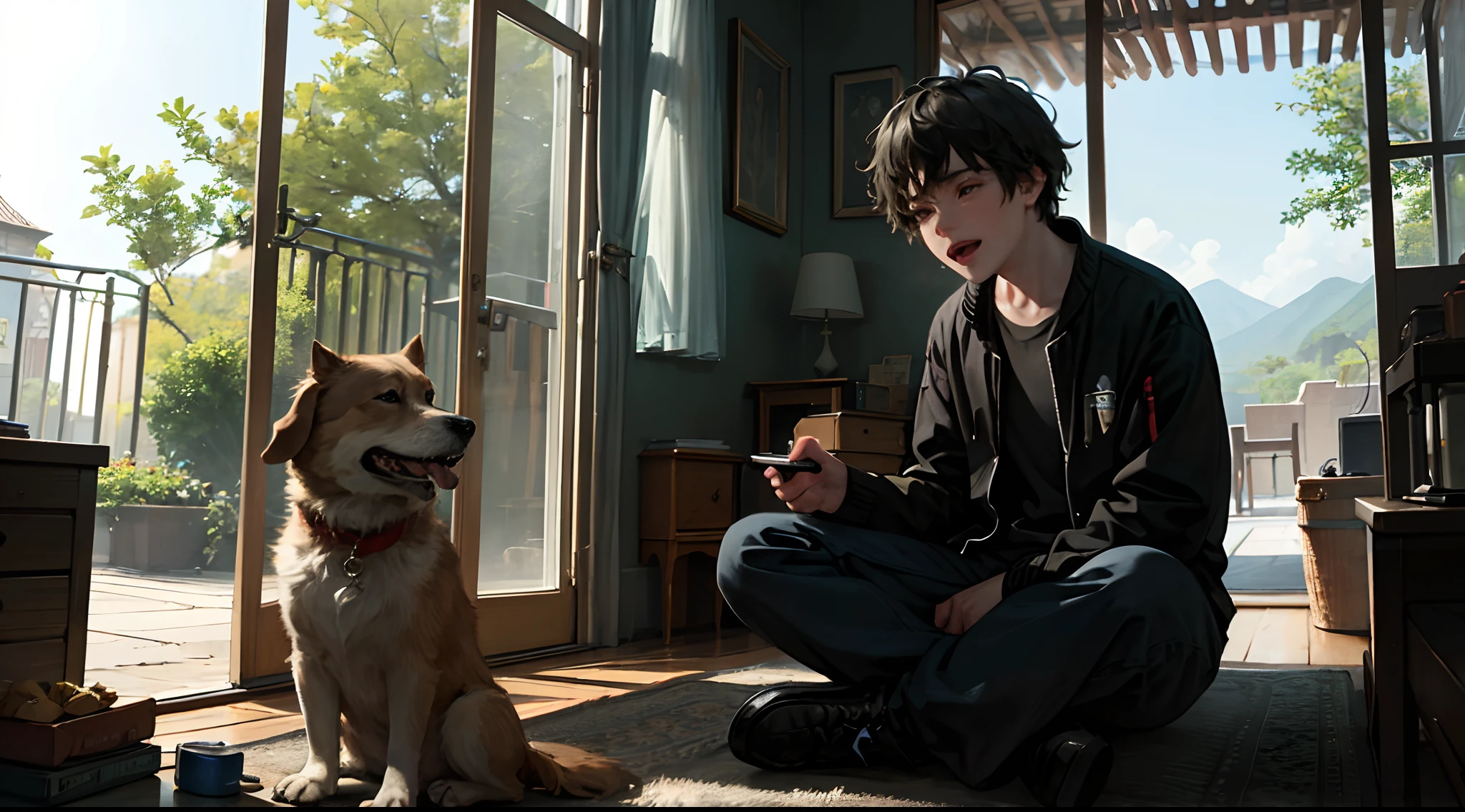 Esto pixar. Opening shot with a beautiful view of João's house and his loyal dog, Max.
Introduce João as a curious and joyful boy, and Max as his faithful companion.