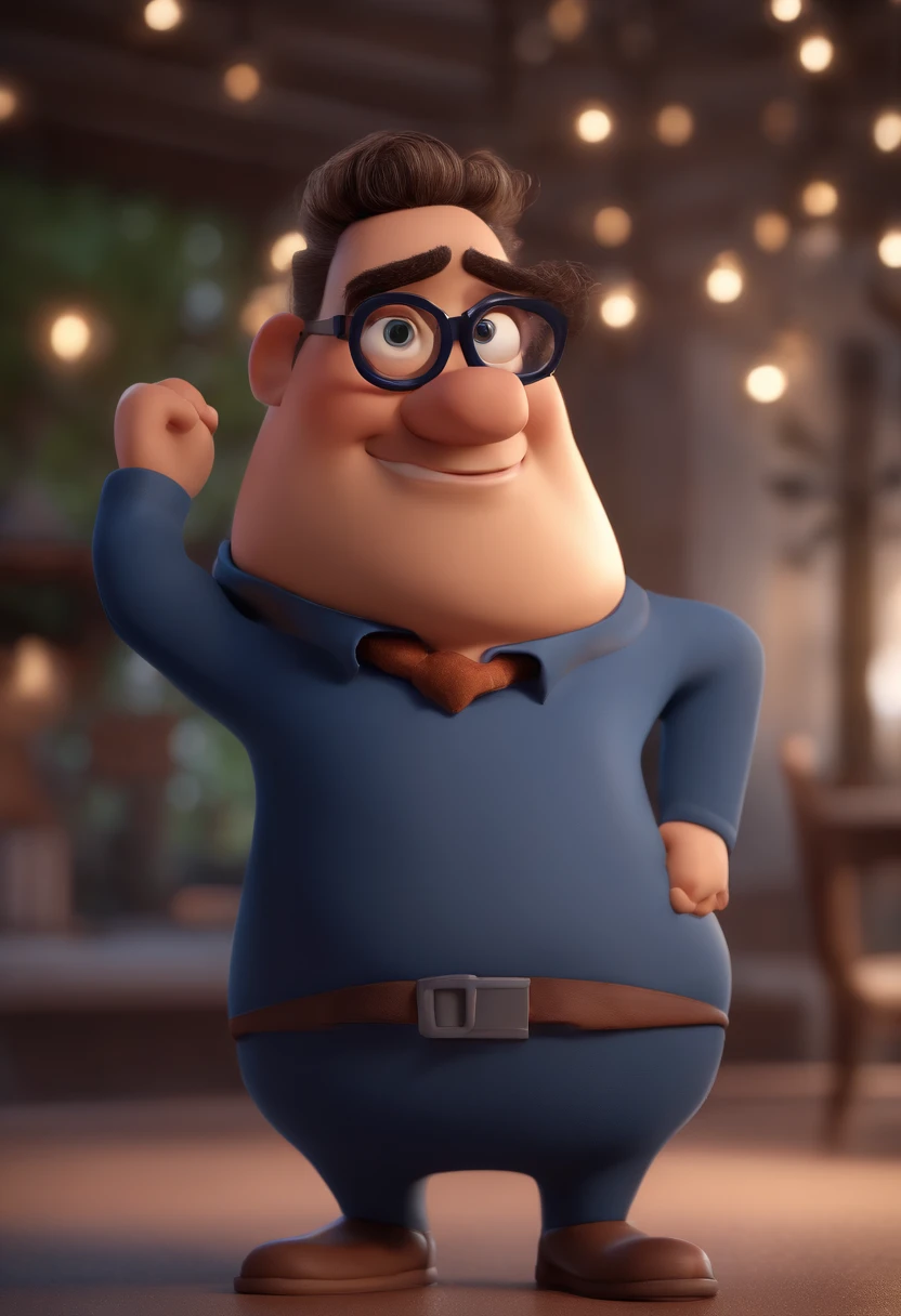 Cartoon character of a man with black glasses and a blue shirt, animation character, Caractere estilizado, animation style rendering, 3D estilizado, Arnold Maya render, 3 d render stylized, toon render keyshot, Personagem 3D, Personagem 3D, 3d rendering stylized, 3 d character render, personagem de desenho animado, Personagem de close up, Pose de personagem, (Estilo Pixar) (master part:1.2) (Bokeh) (best quality) (pele detalhada) (textura detalhada) (8k) (argila) (Cinematic lighting) (foco nítido