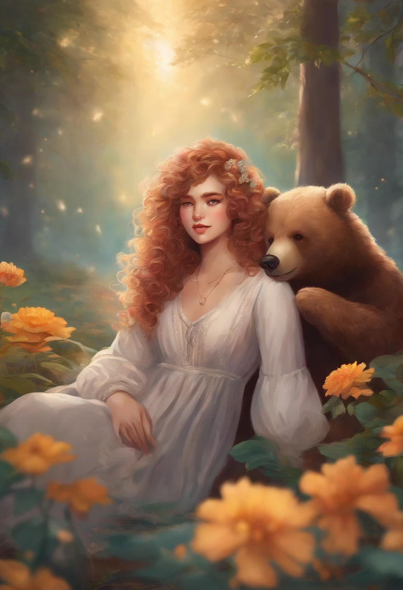 curly hair, bear, anime style art