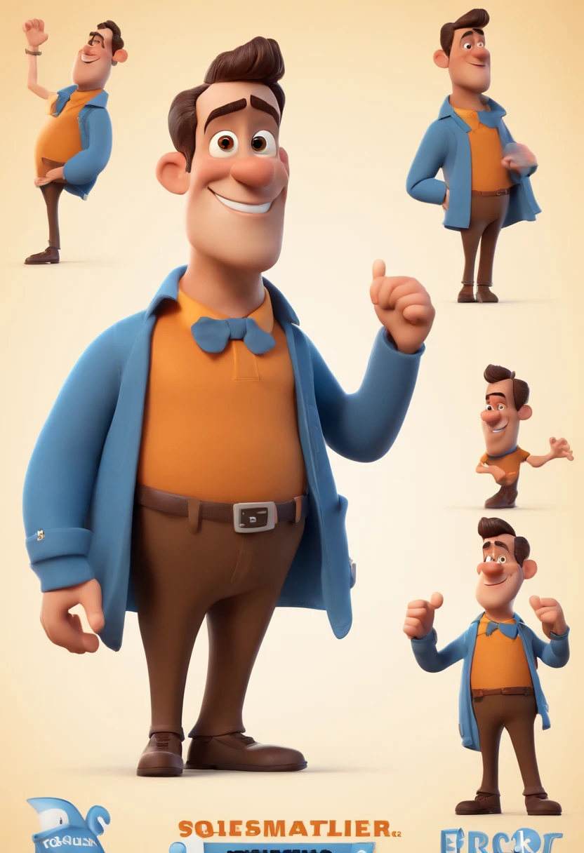 Cartoon character of a man full body and a blue shirt, animation character, Caractere estilizado, animation style rendering, 3D estilizado, Arnold Maya render, 3 d render stylized, toon render keyshot, Personagem 3D, Personagem 3D, 3d rendering stylized, 3 d character render, personagem de desenho animado, Personagem de close up, Pose de personagem, (Estilo Pixar) (master part:1.2) (Bokeh) (best quality) (pele detalhada) (textura detalhada) (8k) (argila) (Cinematic lighting) (foco nítido
