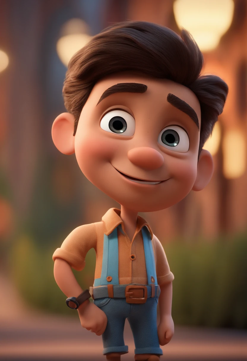 Cartoon character of a man full body and a blue shirt, animation character, Caractere estilizado, animation style rendering, 3D estilizado, Arnold Maya render, 3 d render stylized, toon render keyshot, Personagem 3D, Personagem 3D, 3d rendering stylized, 3 d character render, personagem de desenho animado, Personagem de close up, Pose de personagem,  (Estilo Pixar) (master part:1.2) (Bokeh) (best quality) (pele detalhada) (textura detalhada) (8k) (argila) (Cinematic lighting) (foco nítido