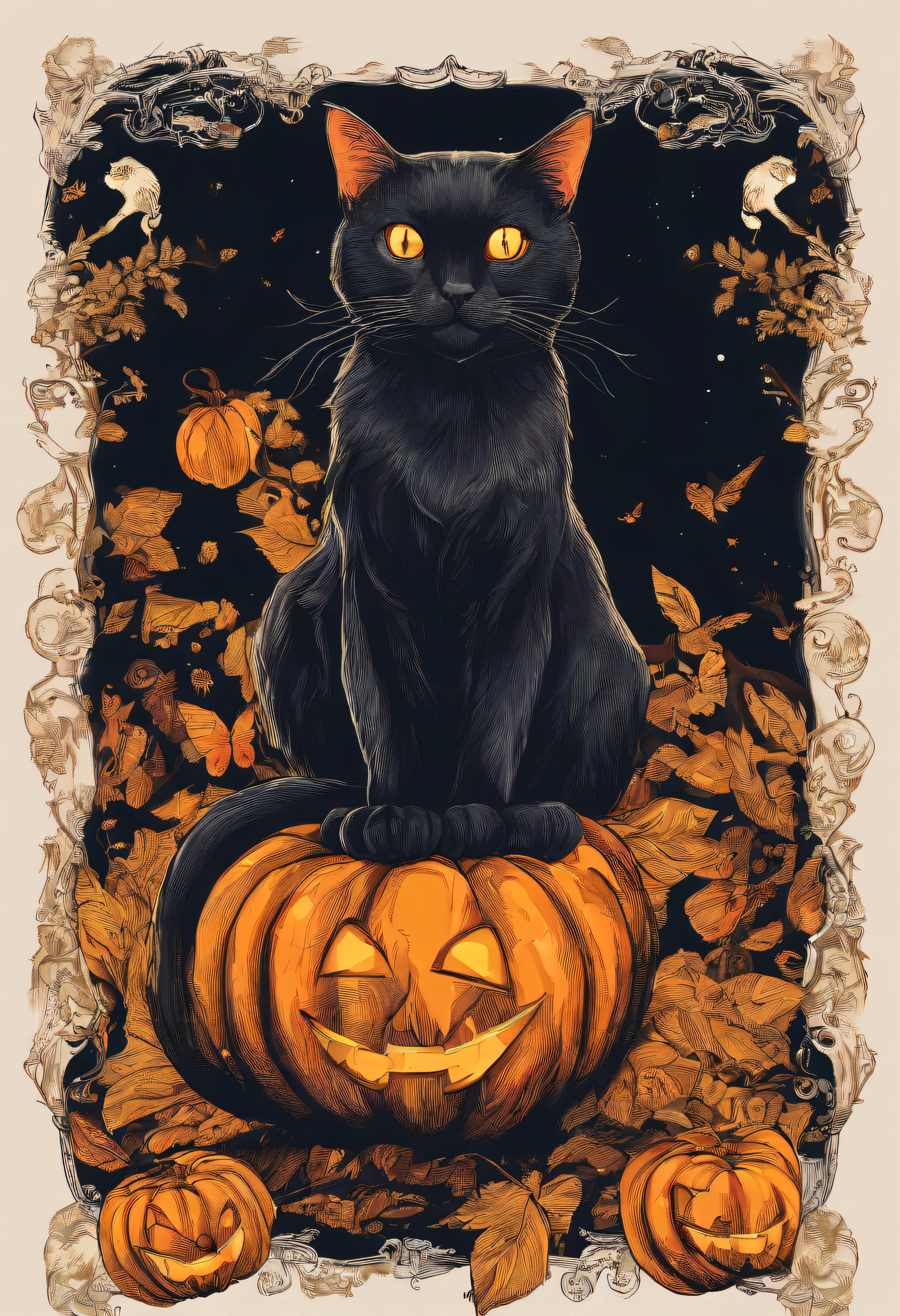 Cat Halloween Party，（Black cat），Mofumofu，tshirt design