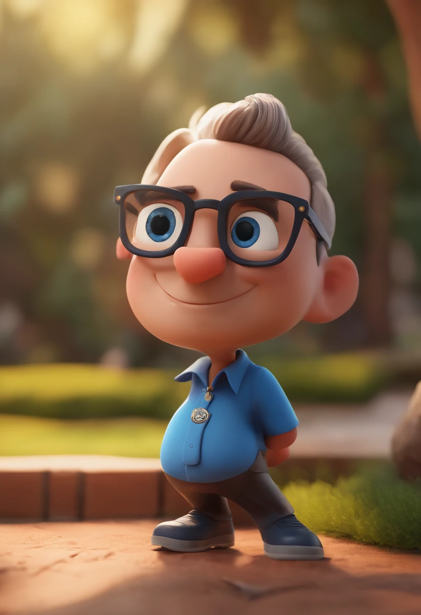 Cartoon character of a man wearing black glasses and a blue shirt, um personagem animado, Caractere estilizado, animation style rendering, 3D estilizado, Arnold Maya render, 3 d render stylized, toon render keyshot, Personagem 3D, Personagem 3D, 3d rendering stylized, 3 d character render, personagem de desenho animado, Personagem de close up, Pose de personagem, (Estilo Pixar) (master part:1.2) (Bokeh) (best quality) (pele detalhada) (textura detalhada) (8k) (argila) (Cinematic lighting) (foco nítido,Senta e vaza a parte superior do corpo