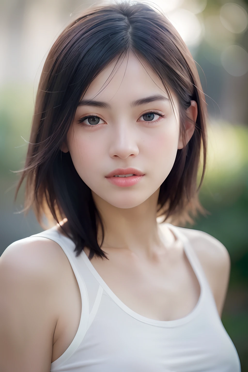 dressed, (photo realistic:1.4), (hyper realistic:1.4), (realistic:1.3),
(smoother lighting:1.05), (increase cinematic lighting quality:0.9), 32K,
1girl,20yo girl, realistic lighting, backlighting, light on face, ray trace, (brightening light:1.2), (Increase quality:1.4),
(best quality real texture skin:1.4), finely detailed eyes, finely detailed face, finely quality eyes,
(tired and sleepy and satisfied:0.0), face closeup, t-shirts,
(Increase body line mood:1.1), (Increase skin texture beauty:1.1)