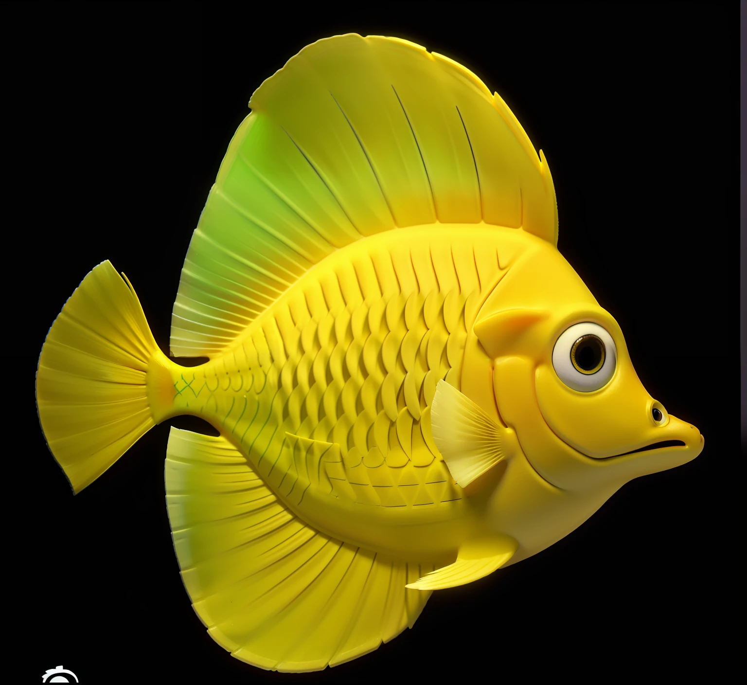 Um peixe Yellow Tang, em amarelo com um fundo de corais
