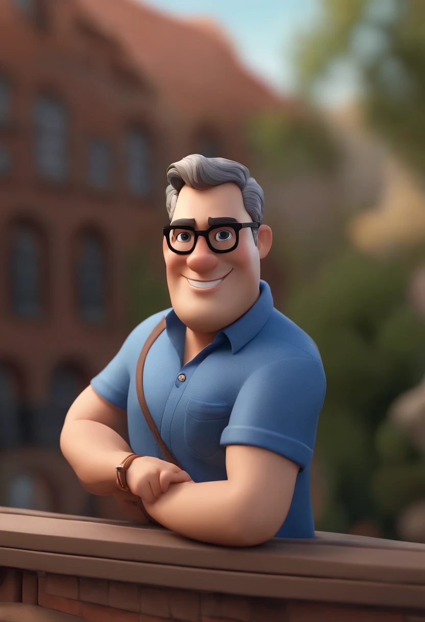 Cartoon character of a man wearing black glasses and a blue shirt, um personagem animado, Caractere estilizado, animation style rendering, 3D estilizado, Arnold Maya render, 3 d render stylized, toon render keyshot, Personagem 3D, Personagem 3D, 3d rendering stylized, 3 d character render, personagem de desenho animado, Personagem de close up, Pose de personagem, (Estilo Pixar) (master part:1.2) (Bokeh) (best quality) (pele detalhada) (textura detalhada) (8k) (argila) (Cinematic lighting) (foco nítido,Senta e vaza a parte superior do corpo bebidas vendas