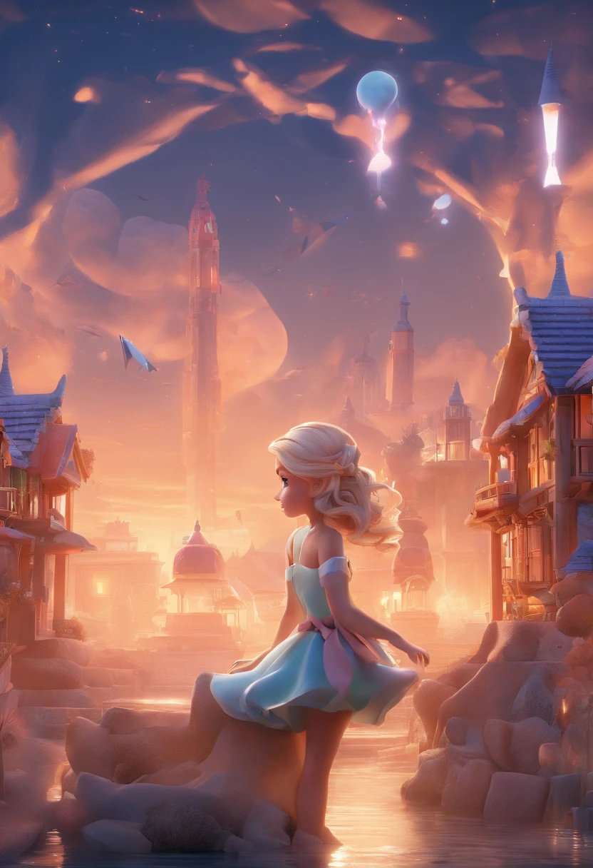 best quality, master part, fotorrealista, extremamente detalhado CG unidade 8k papel de parede, Chibi,1girl, Elsa,sozinho, cheio_corpo, sorrir, Olhando_em_visualizador, ao ar livre,