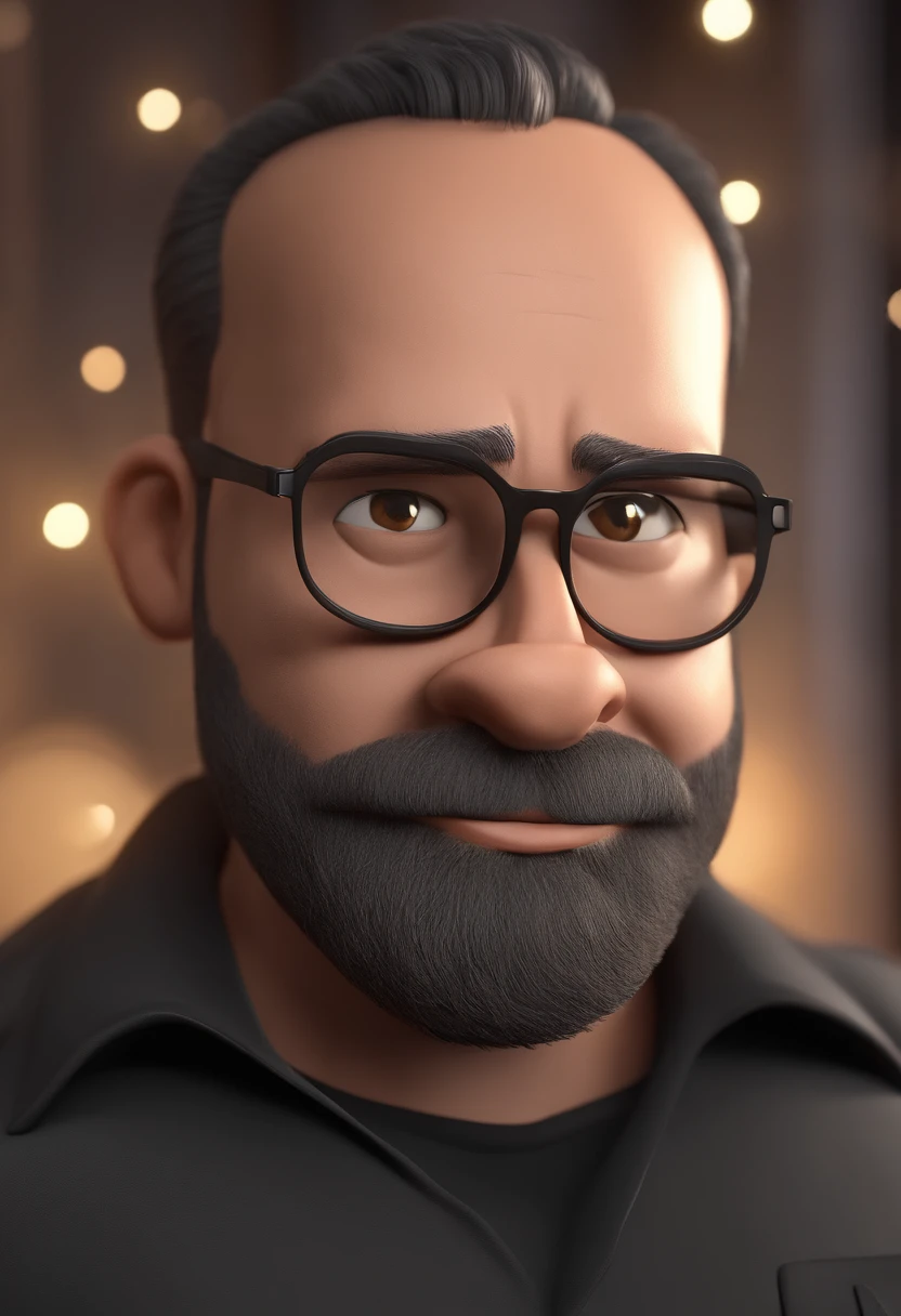 Cartoon character of a man with black glasses and a black polo shirt, cabelo liso, With beard and old school tattoo on his arm, animation character, Caractere estilizado, animation style rendering, 3D estilizado, Arnold Maya render, 3 d render stylized, toon render keyshot, Personagem 3D, Personagem 3D, 3d rendering stylized, 3 d character render, personagem de desenho animado, Personagem de close up, Pose de personagem, (Estilo Pixar) (master part:1.2) (Bokeh) (best quality) (pele detalhada) (textura detalhada) (8k) (argila) (Cinematic lighting) (foco nítido