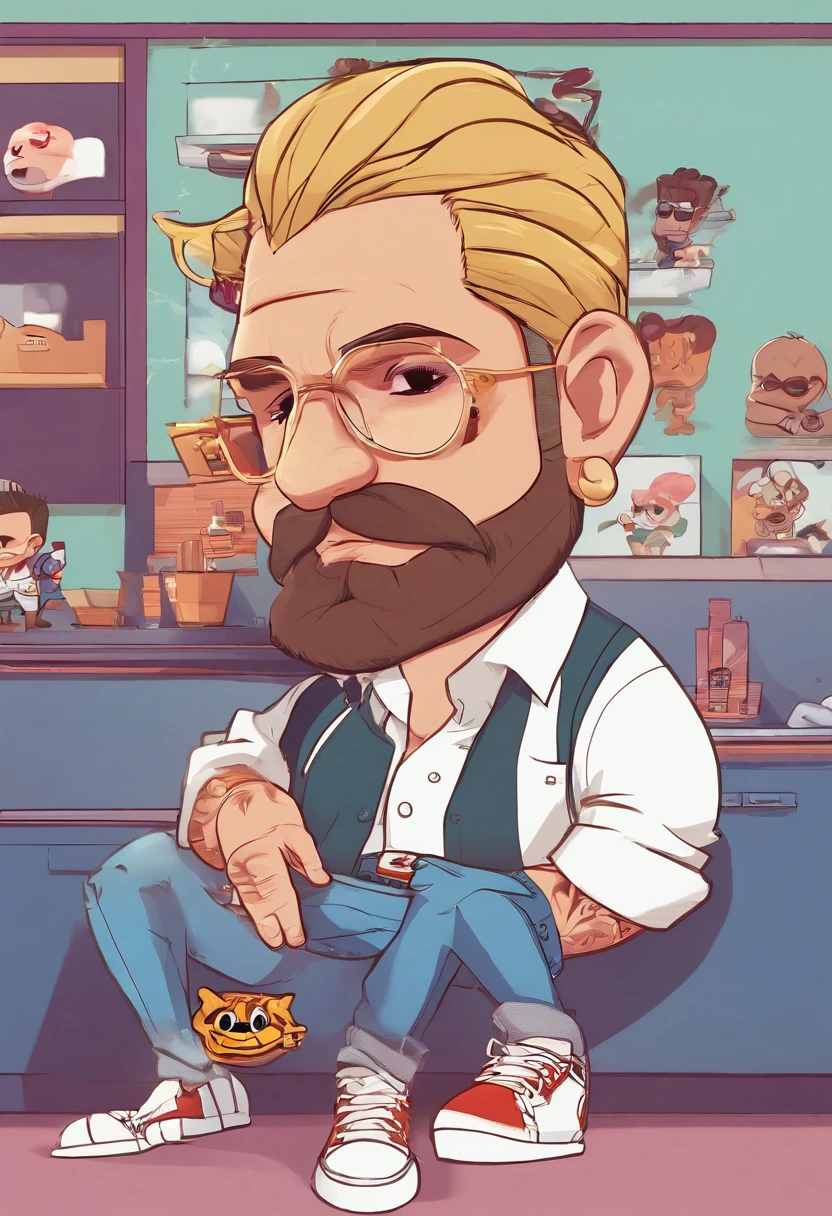 Make a Disney Pixar Style Poster with the Title Barber Shop 903 Coming Soon.
Crie 2 personagens, The first character with the characteristics white tattooed with gradient hair on the sides, Side-swept hairstyle and sunglasses, e bigode curto, aparelhos nos dentes camisa preta, black jeans and all-white Nike air force. Segundo personagem cabelo curto com topete baixo, sobrancelha grossa e bogode curto bem marcado, White shirt and tattooed arms, Jeans and adidas star all white. Na imagem os dois segurando uma faixa escrito, em breve barbearia 903, Behind the Characters a Work in Progress