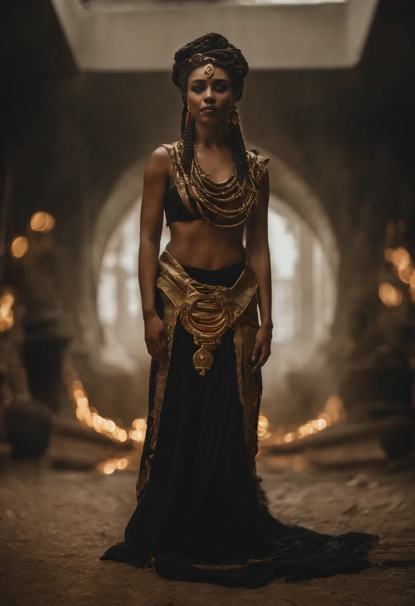 Full body black medusa snakes braids mythology greek toga gold