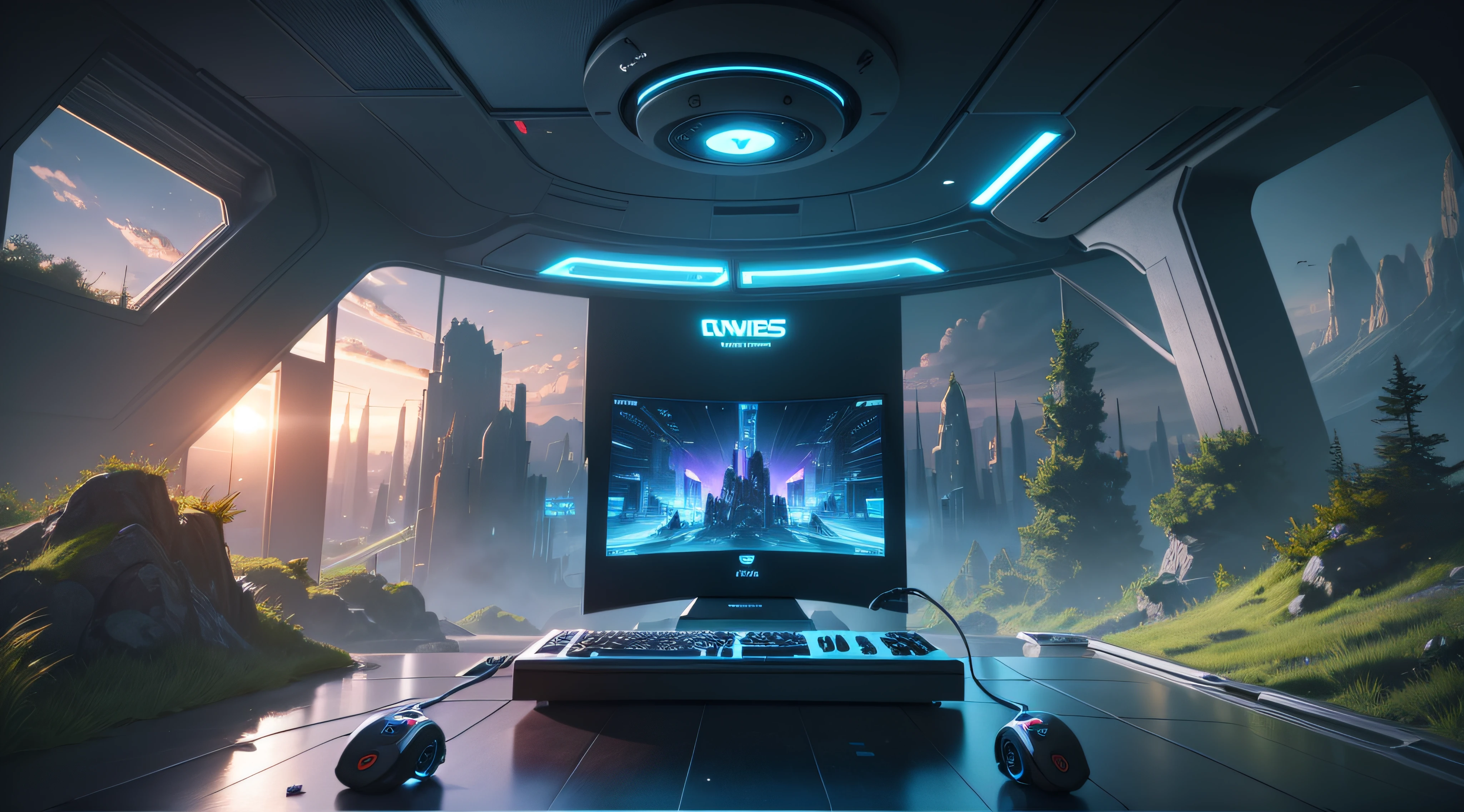 Windows gamer esports room futuristic landscape wallpaper