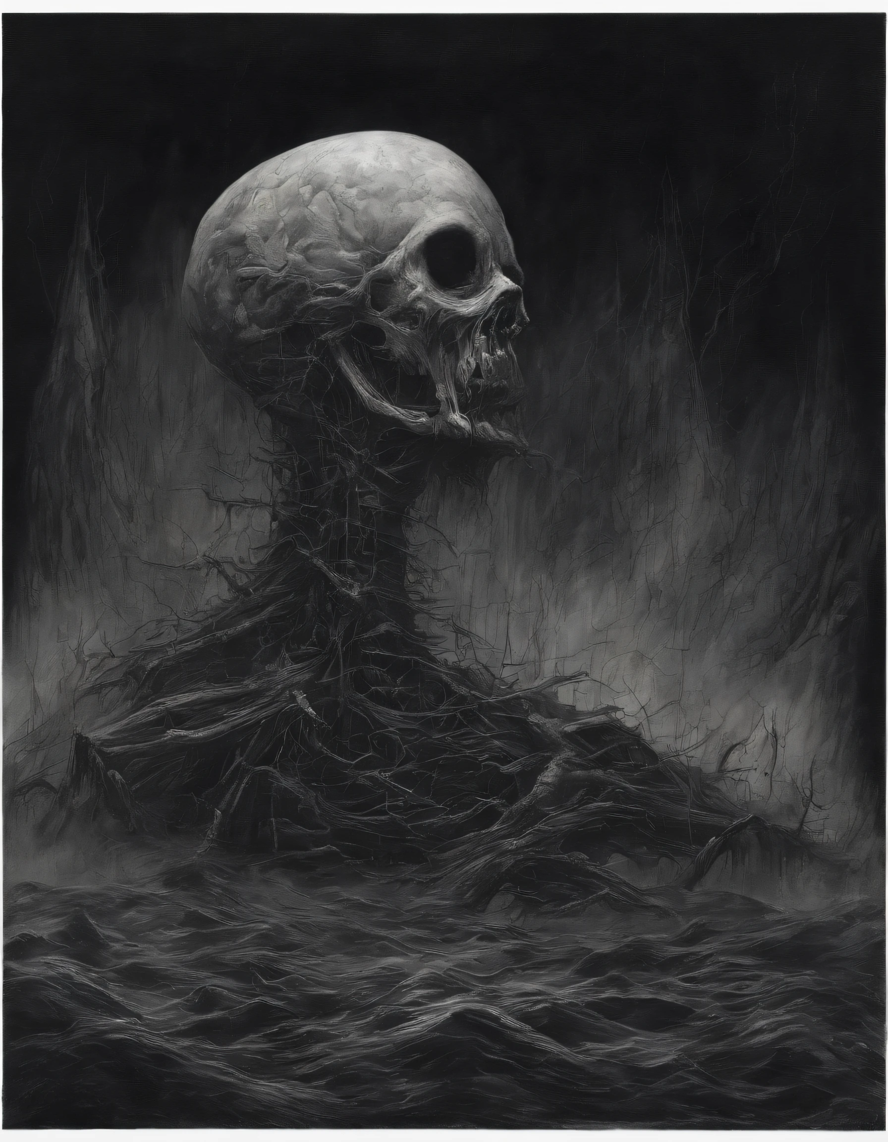 Crea una pintura impresionista de un espeluznante caballero Guerrero, nieve, Cosmic ash, Fuego, artistic, intrincado, Fire Back