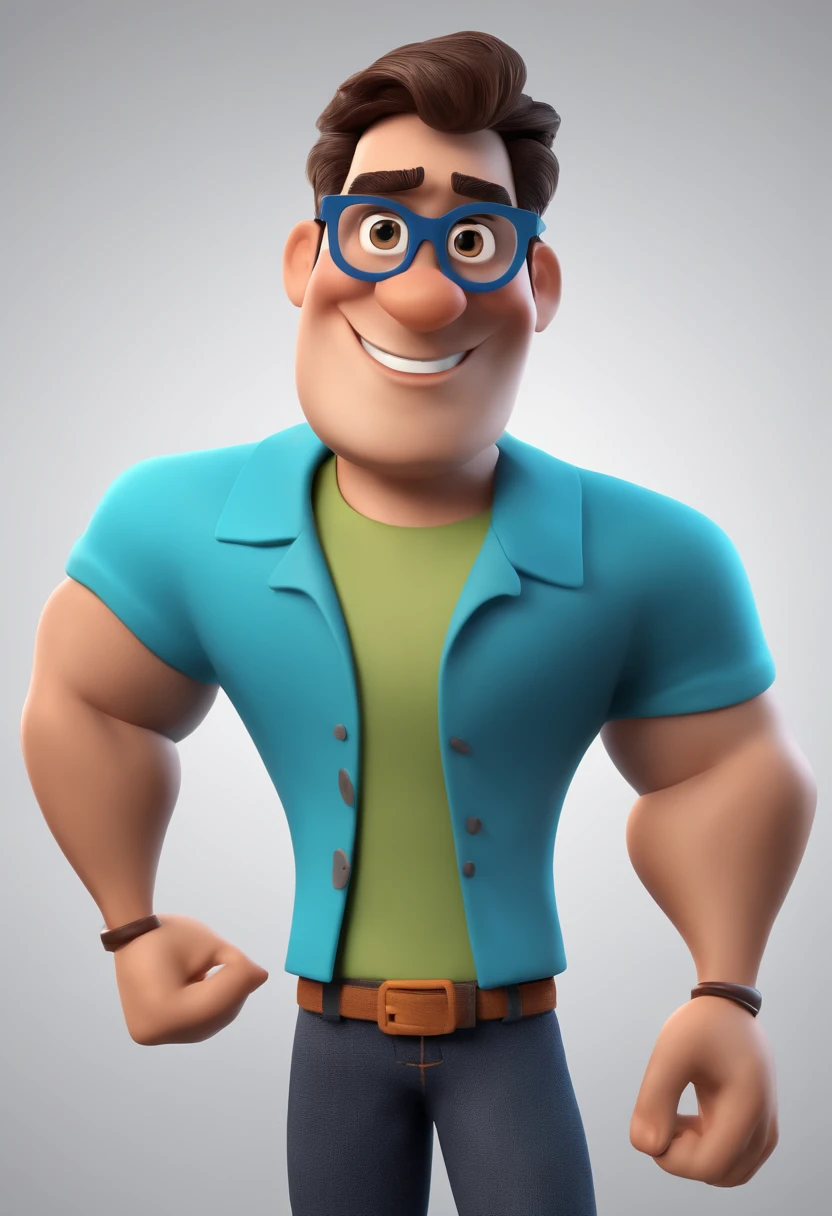 Cartoon character of a man with black glasses and a blue shirt, animation character, Caractere estilizado, animation style rendering, 3D estilizado, Arnold Maya render, 3 d render stylized, toon render keyshot, Personagem 3D, Personagem 3D, 3d rendering stylized, 3 d character render, personagem de desenho animado, Personagem de close up, Pose de personagem, (Estilo Pixar) (master part:1.2) (Bokeh) (best quality) (pele detalhada) (textura detalhada) (8k) (argila) (Cinematic lighting) (foco nítido