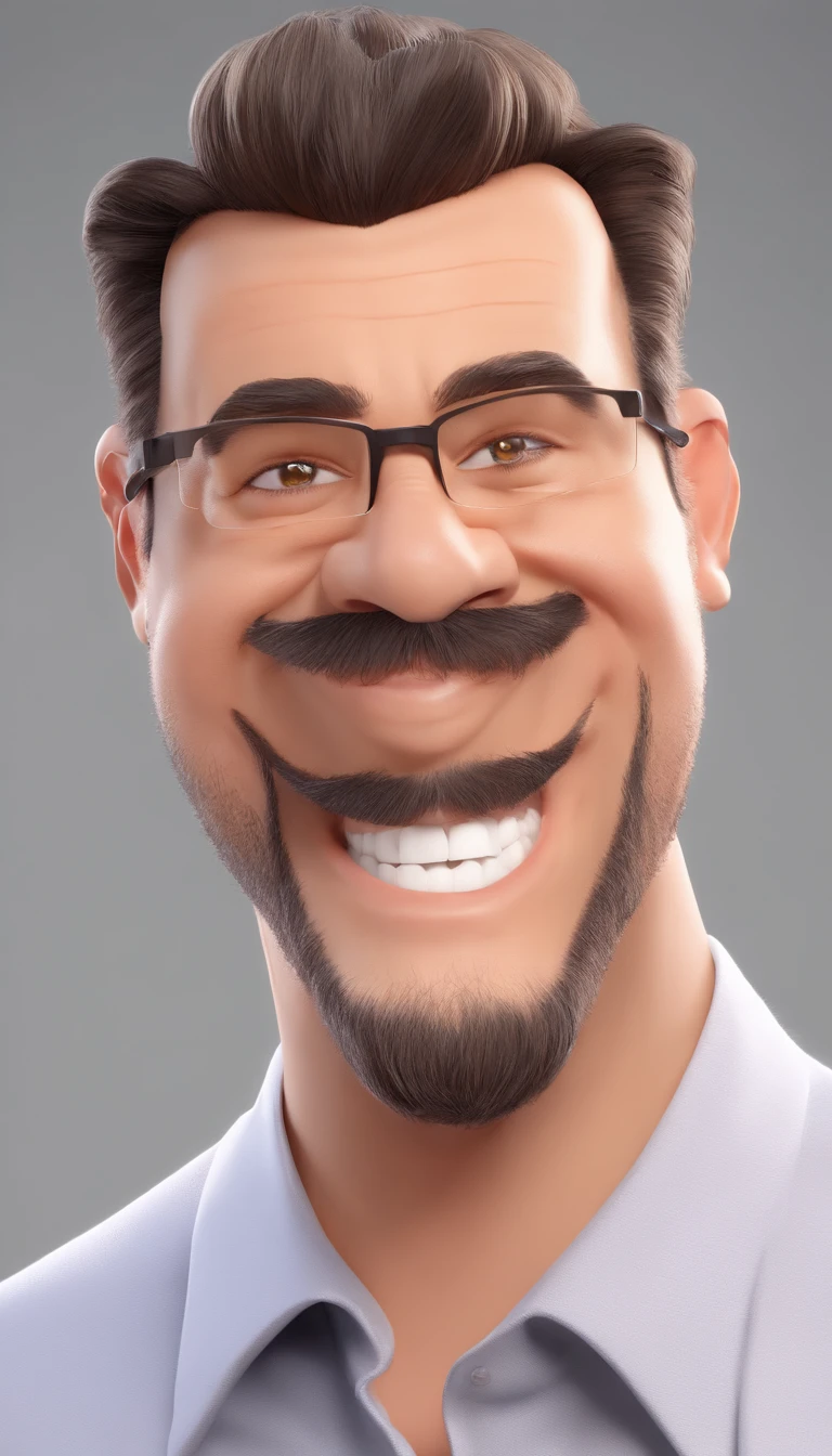 Smiling Man Illustration, sorriso insano, Homem de pele marrom com um sorriso gigante, happily smiling at the camera, sorriso atrevido, he's smiling, sorriso muito grande, Macho sorridente, foto de perfil headshot, rindo sorriso enorme, desenhando no estilo de Arte 3D, c4d, fundo de cor branco puro, estilo disney, estilo pixar render ilustracao Super Detalhe, 8k
