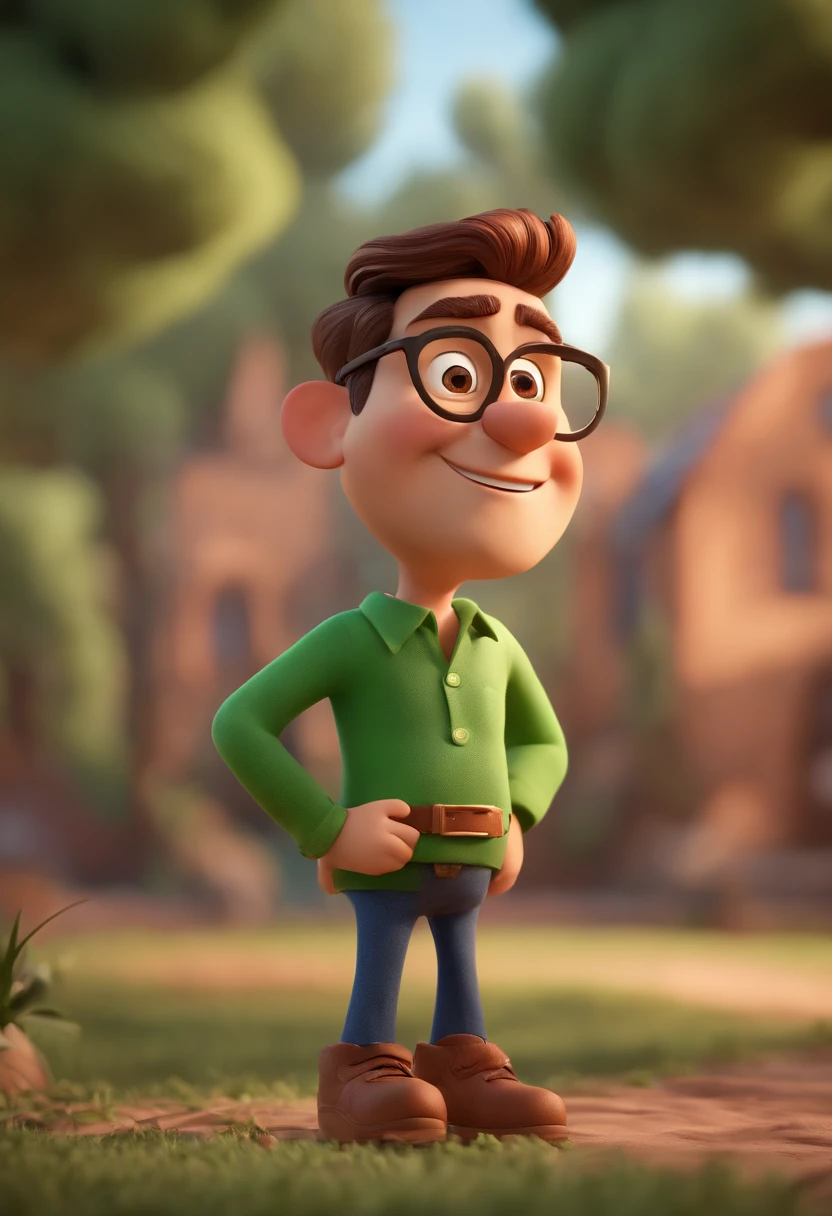 Cartoon character of a man without glasses and a green shirt, animation character, Caractere estilizado, animation style rendering, 3D estilizado, Arnold Maya render, 3 d render stylized, toon render keyshot, Personagem 3D, Personagem 3D, 3d rendering stylized, 3 d character render, personagem de desenho animado, Personagem de close up, Pose de personagem, (Estilo Pixar) (master part:1.2) (Bokeh) (best quality) (pele detalhada) (textura detalhada) (8k) (argila) (Cinematic lighting) (foco nítido