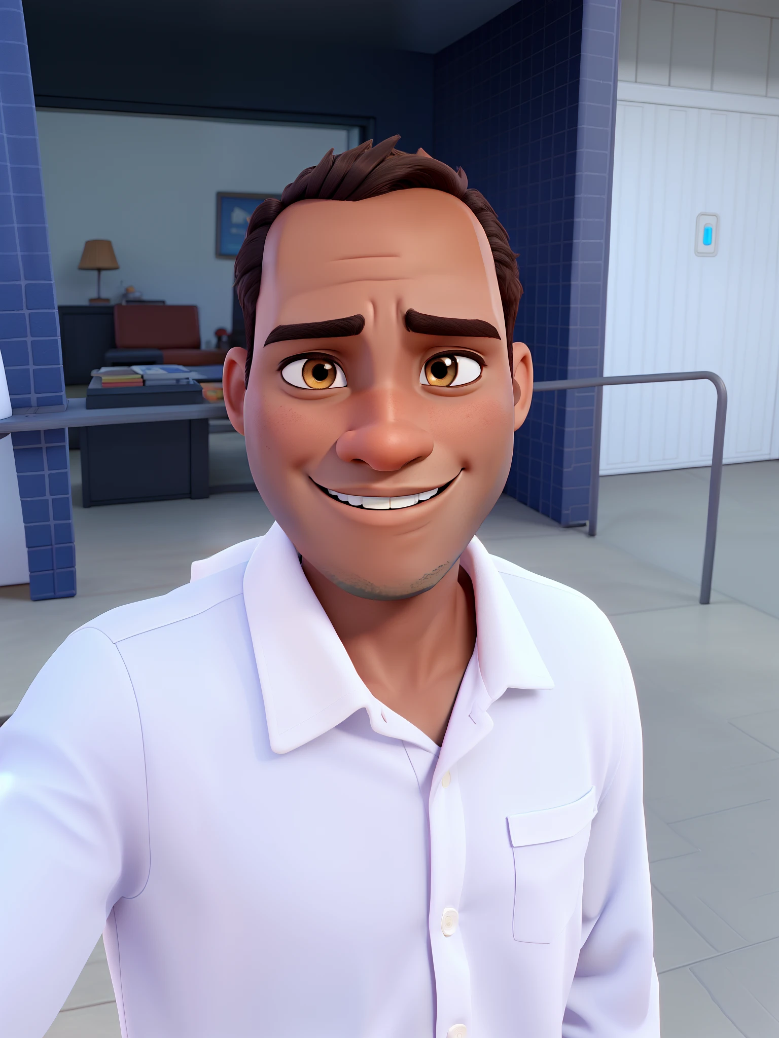 man, with dark skin, brown eyes, Counselor Disney 3D image/best quality pix