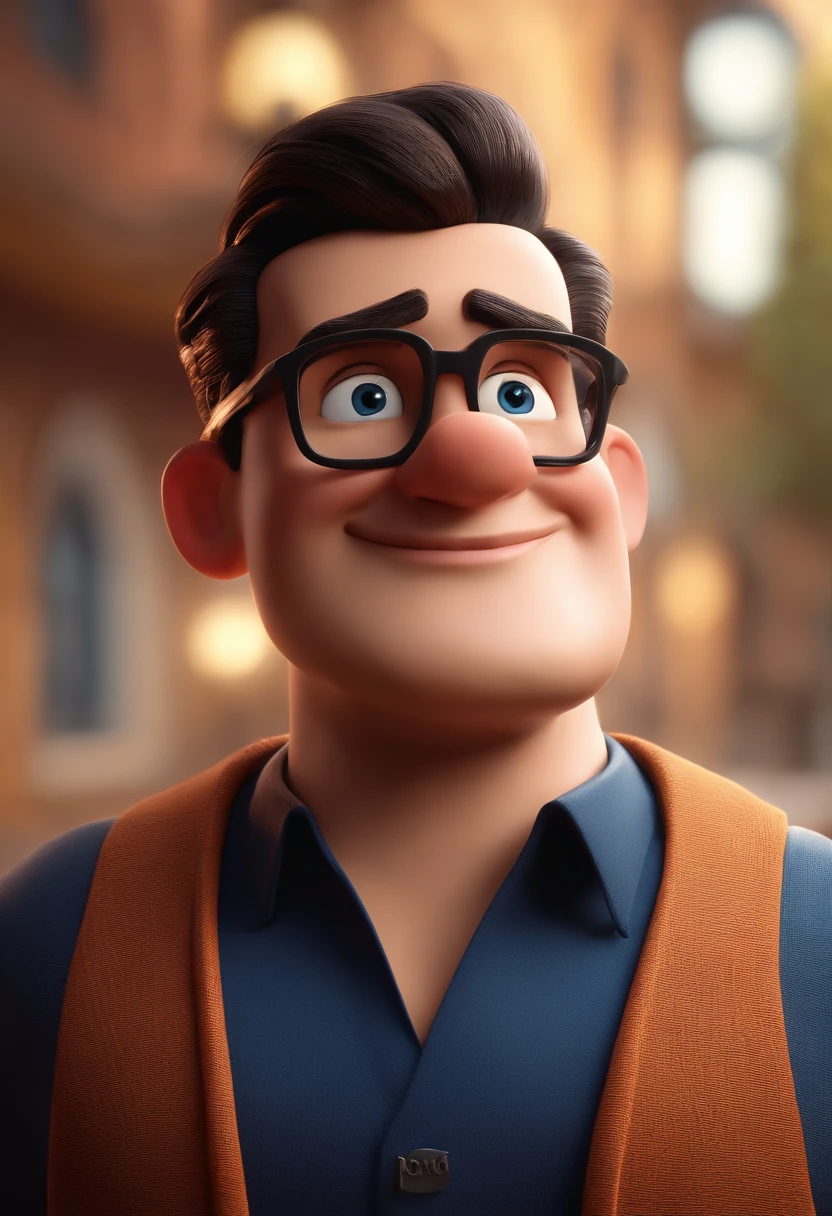 Cartoon character of a man with black glasses and a blue shirt, animation character, Caractere estilizado, animation style rendering, 3D estilizado, Arnold Maya render, 3 d render stylized, toon render keyshot, Personagem 3D, Personagem 3D, 3d rendering stylized, 3 d character render, personagem de desenho animado, Personagem de close up, Pose de personagem, (Estilo Pixar) (master part:1.2) (Bokeh) (best quality) (pele detalhada) (textura detalhada) (8k) (argila) (Cinematic lighting) (foco nítido