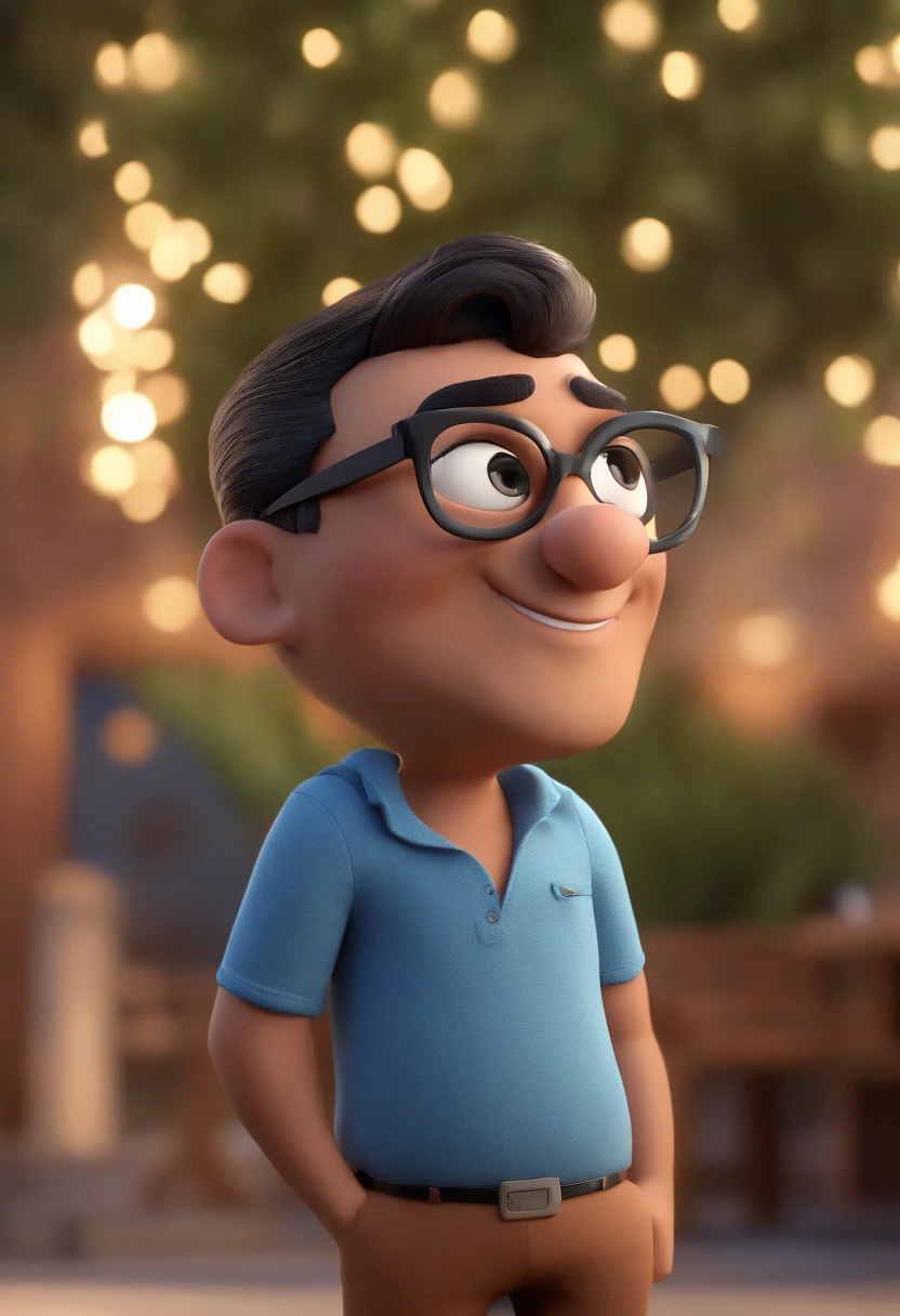 Cartoon character of a man with black glasses and a blue shirt, animation character, Caractere estilizado, animation style rendering, 3D estilizado, Arnold Maya render, 3 d render stylized, toon render keyshot, Personagem 3D, Personagem 3D, 3d rendering stylized, 3 d character render, personagem de desenho animado, Personagem de close up, Pose de personagem, (Estilo Pixar) (master part:1.2) (Bokeh) (best quality) (pele detalhada) (textura detalhada) (8k) (argila) (Cinematic lighting) (foco nítido