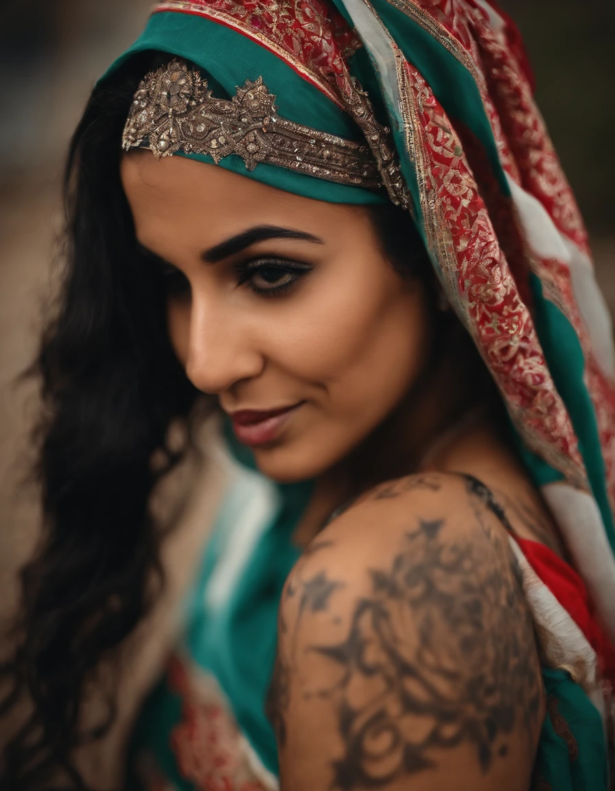 Muslim girl with Tawheed flag tattoo on big ass