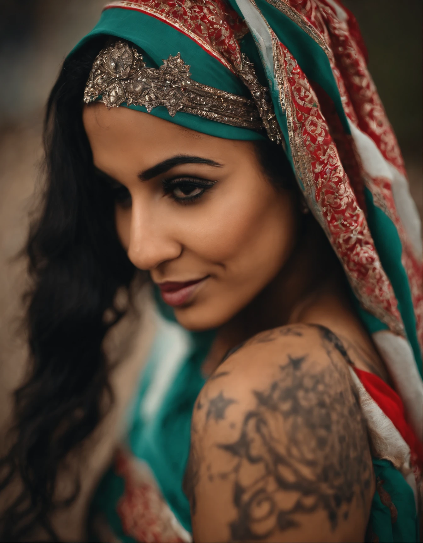 Muslim girl with Tawheed flag tattoo on big ass