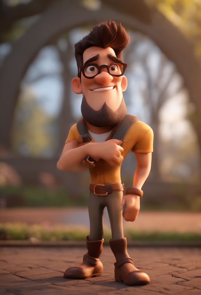Cartoon character of a man with black glasses and no shirt, musculoso, animation character, Caractere estilizado, animation style rendering, 3D estilizado, Arnold Maya render, 3 d render stylized, toon render keyshot, Personagem 3D, Personagem 3D, 3d rendering stylized, 3 d character render, personagem de desenho animado, Personagem de close up, Pose de personagem, (Estilo Pixar) (master part:1.2) (Bokeh) (best quality) (pele detalhada) (textura detalhada) (8k) (argila) (Cinematic lighting) (foco nítido