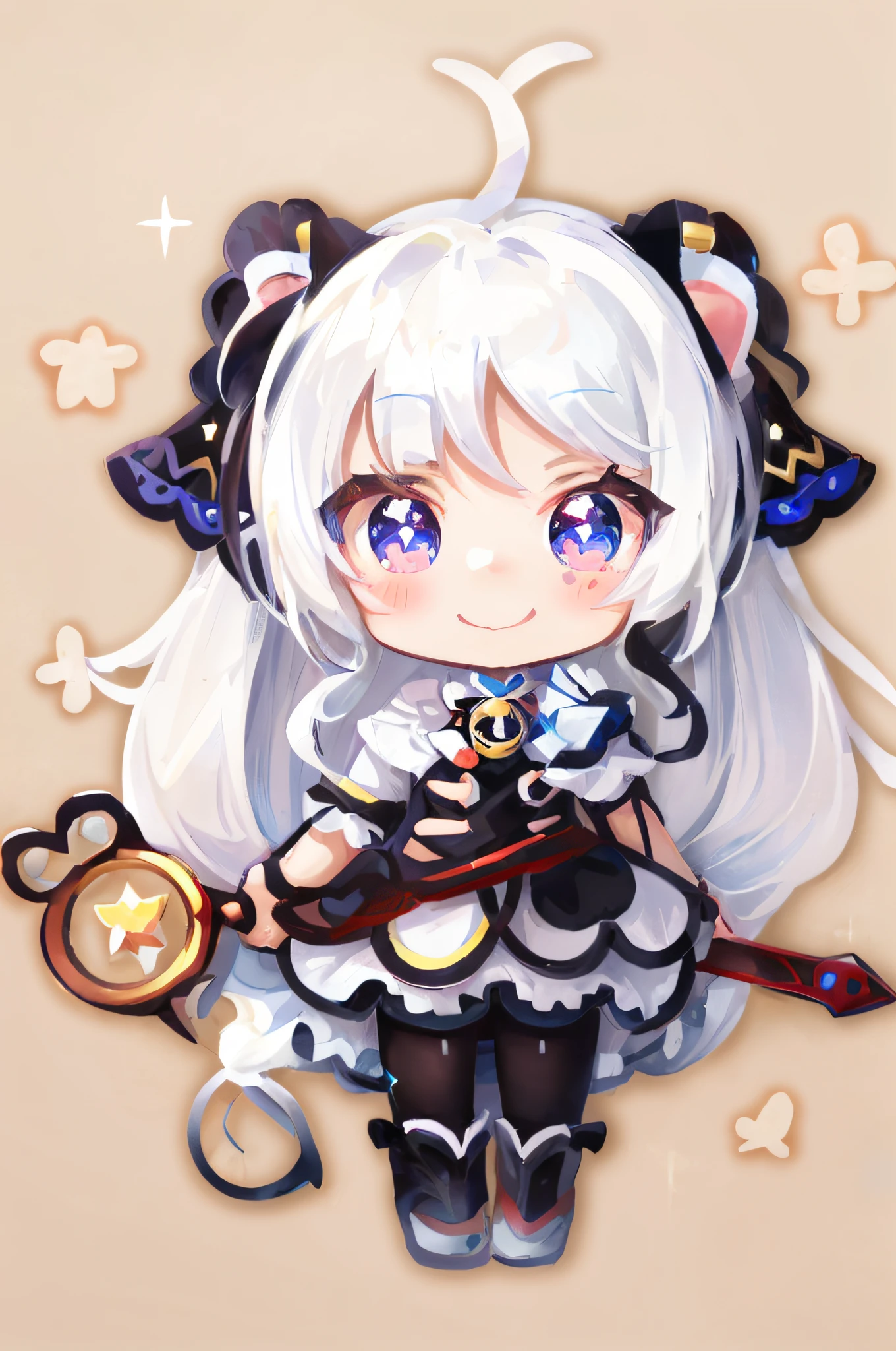 anime girl with a wand and a cat in her hand, small curvy loli, chibi, loli, advanced digital chibi art, portrait of magical girl, splash art anime loli, chibi art, anime cat girl in a maid costume, white haired deity, anime chibi, shadowverse style, cute character, chibi anime girl, sparkling magical girl