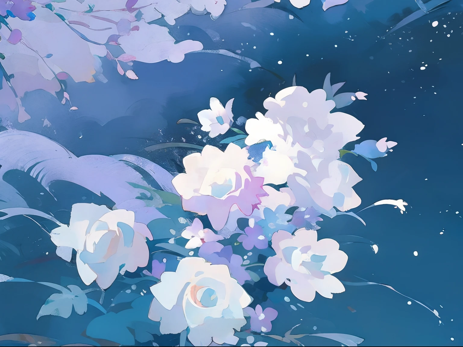 watercolor texture graphic technical blue color masterpiece top quality Stuffed bear lots of flowers