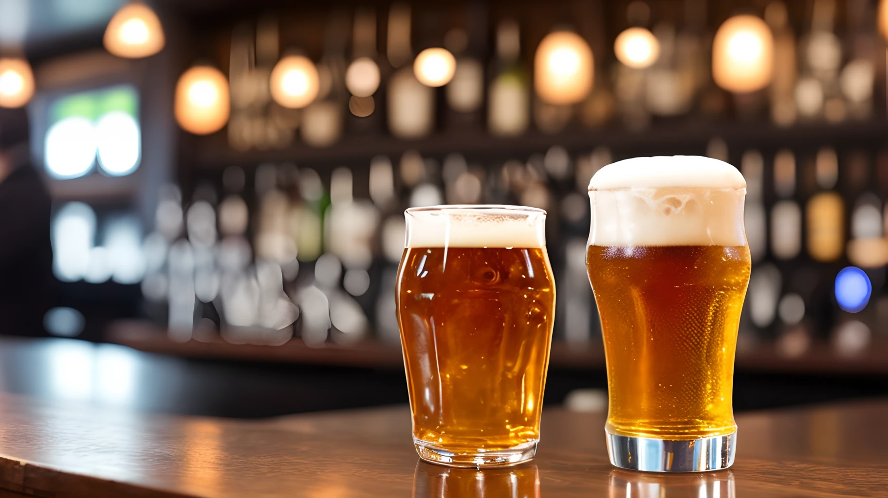 (top quality, photo realistic) mans arm holding a beer at a bar