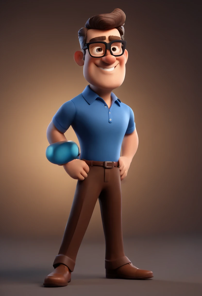 Cartoon character of a man wearing black glasses and a blue shirt, um personagem animado, Caractere estilizado, animation style rendering, 3D estilizado, Arnold Maya render, 3 d render stylized, toon render keyshot, Personagem 3D, Personagem 3D, 3d rendering stylized, 3 d character render, personagem de desenho animado, Personagem de close up, Pose de personagem, (Estilo Pixar) (master part:1.2) (Bokeh) (best quality) (pele detalhada) (textura detalhada) (8k) (argila) (Cinematic lighting) (foco nítido,Senta e vaza a parte superior do corpo