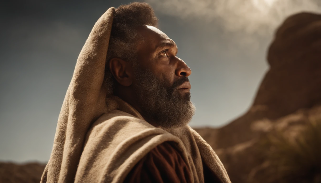 Moses looking up at the sky, agradecido a Deus, Your face is lit up
