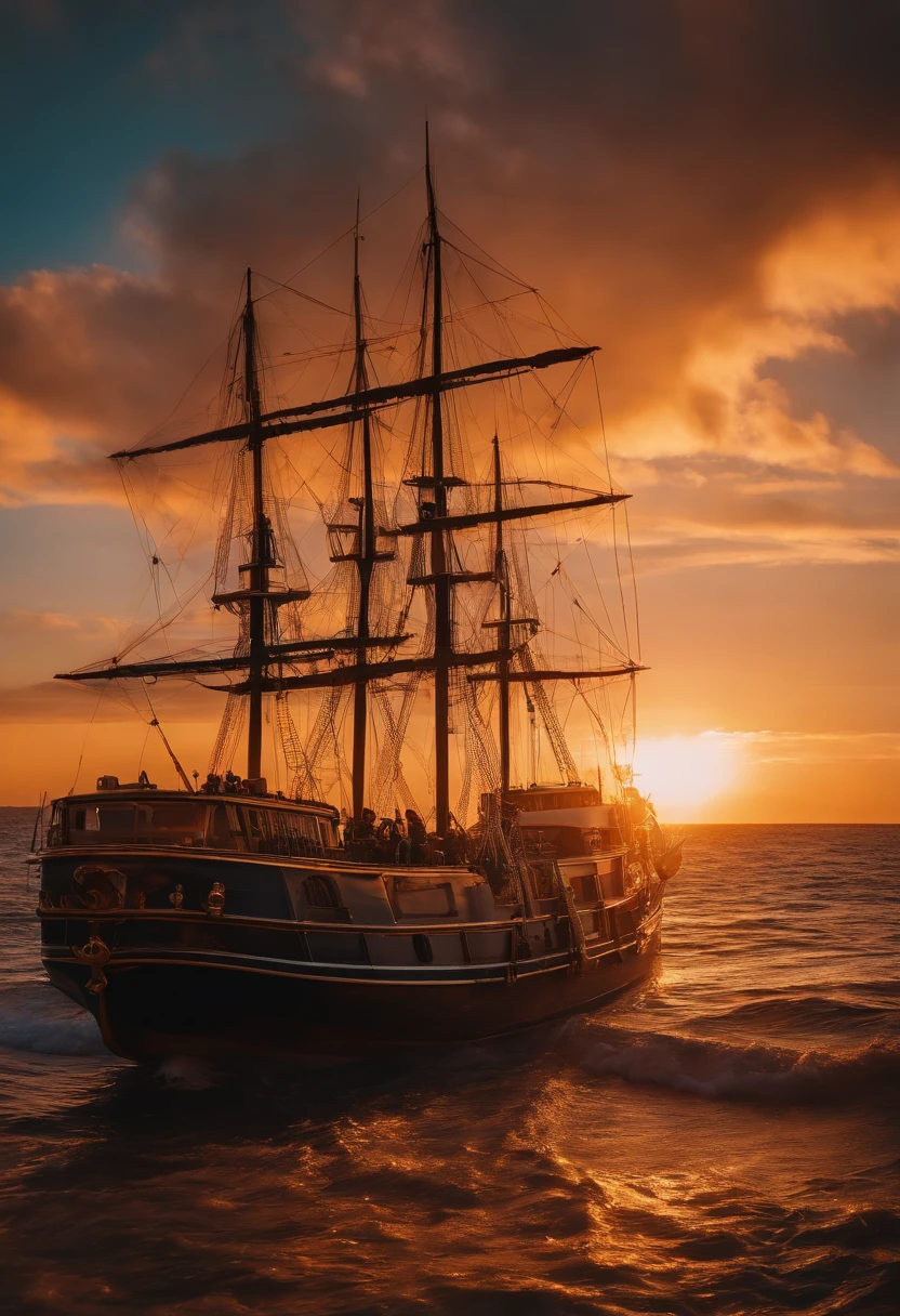 luffi, gear 5, no navio, 8k, pixar, 3d, mar ao fundo, por do sol, 8k, fofo, aventura, one pice.