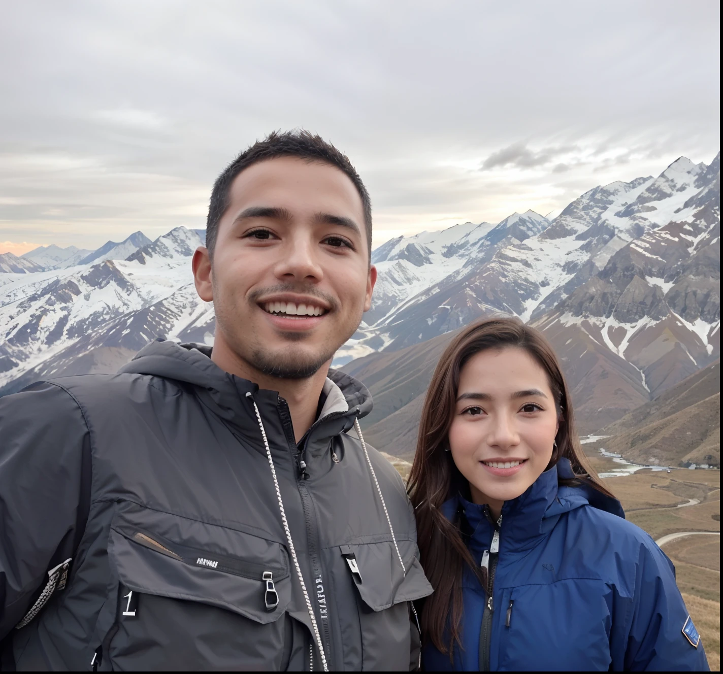 Man and woman standing in front of a mountain, com montanhas ao fundo, com montanhas no fundo, Montanhas ao fundo, nas montanhas, com montanhas como pano de fundo, nas montanhas, Moutain no fundo, montanha ao fundo, imagem de perfil, Andes, Epic mountains in the background, algumas montanhas ao fundo, nas montanhas de neve