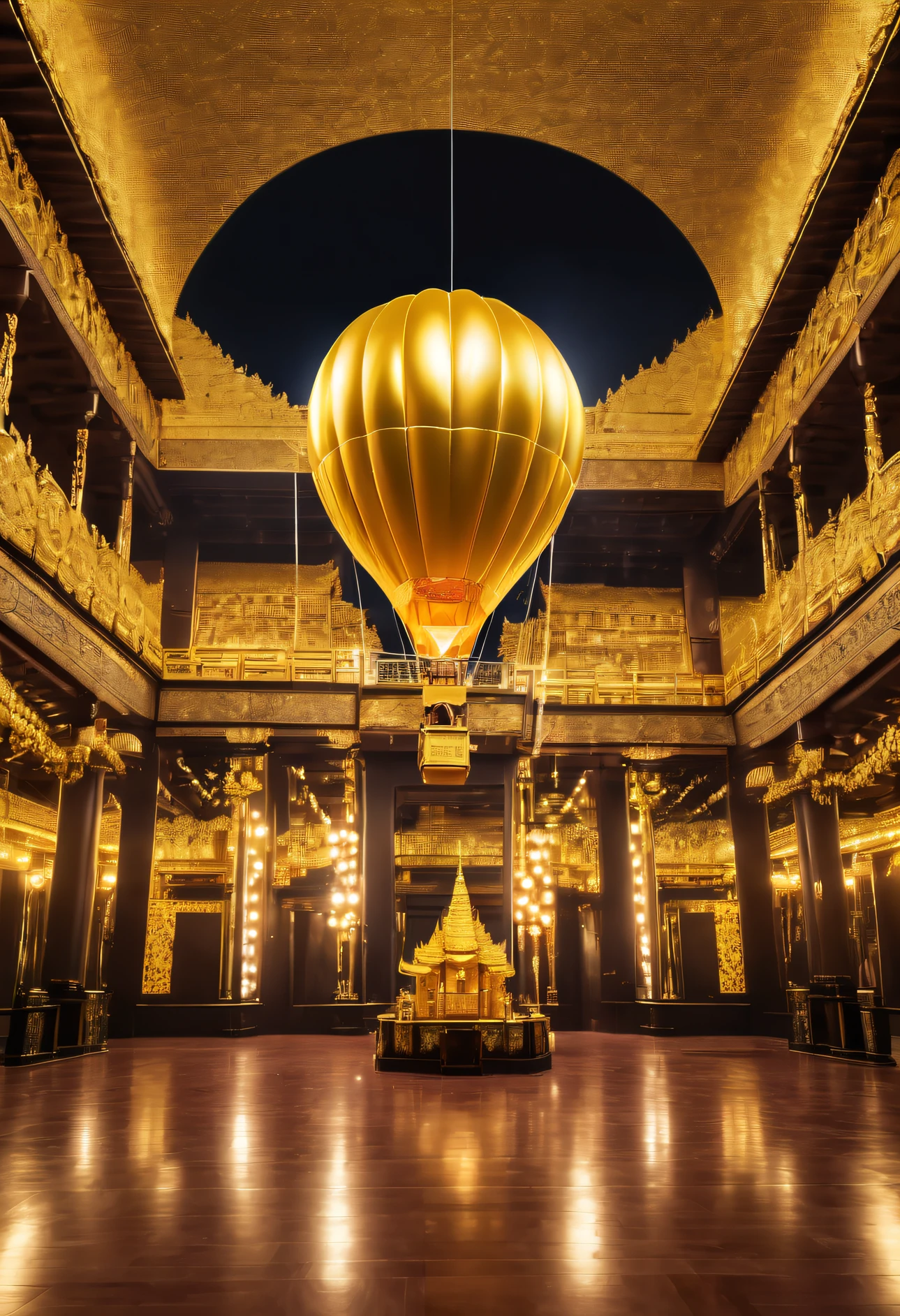 A hot air balloon made of pure gold，It is impossible to fly into the sky at all，It can only be displayed in the huge golden palace hall，No Man