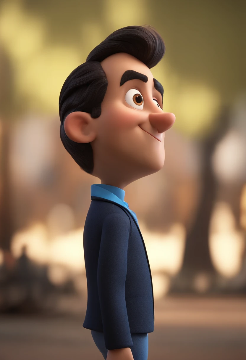Cartoon character of a man wearing black glasses and a blue shirt, um personagem animado, Caractere estilizado, animation style rendering, 3D estilizado, Arnold Maya render, 3 d render stylized, toon render keyshot, Personagem 3D, Personagem 3D, 3d rendering stylized, 3 d character render, personagem de desenho animado, Personagem de close up, Pose de personagem, (Estilo Pixar) (master part:1.2) (Bokeh) (best quality) (pele detalhada) (textura detalhada) (8k) (argila) (Cinematic lighting) (foco nítido，Senta e vaza a parte superior do corpo