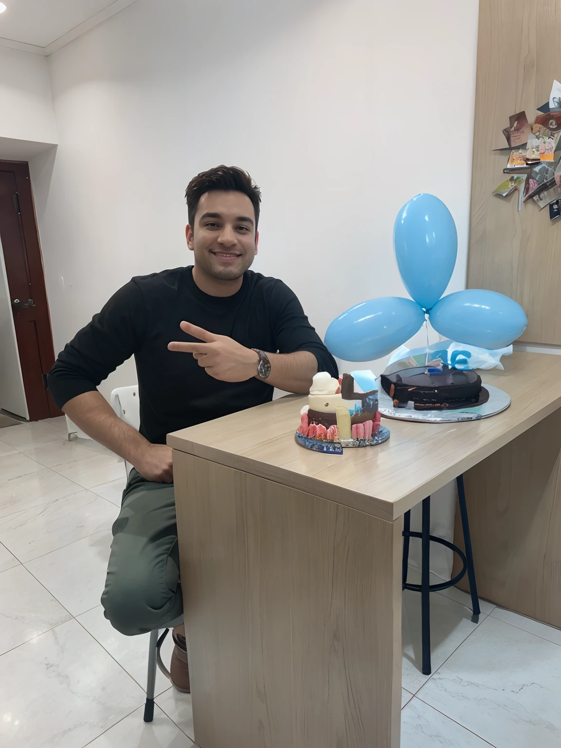 Person sitting at table with birthday cake