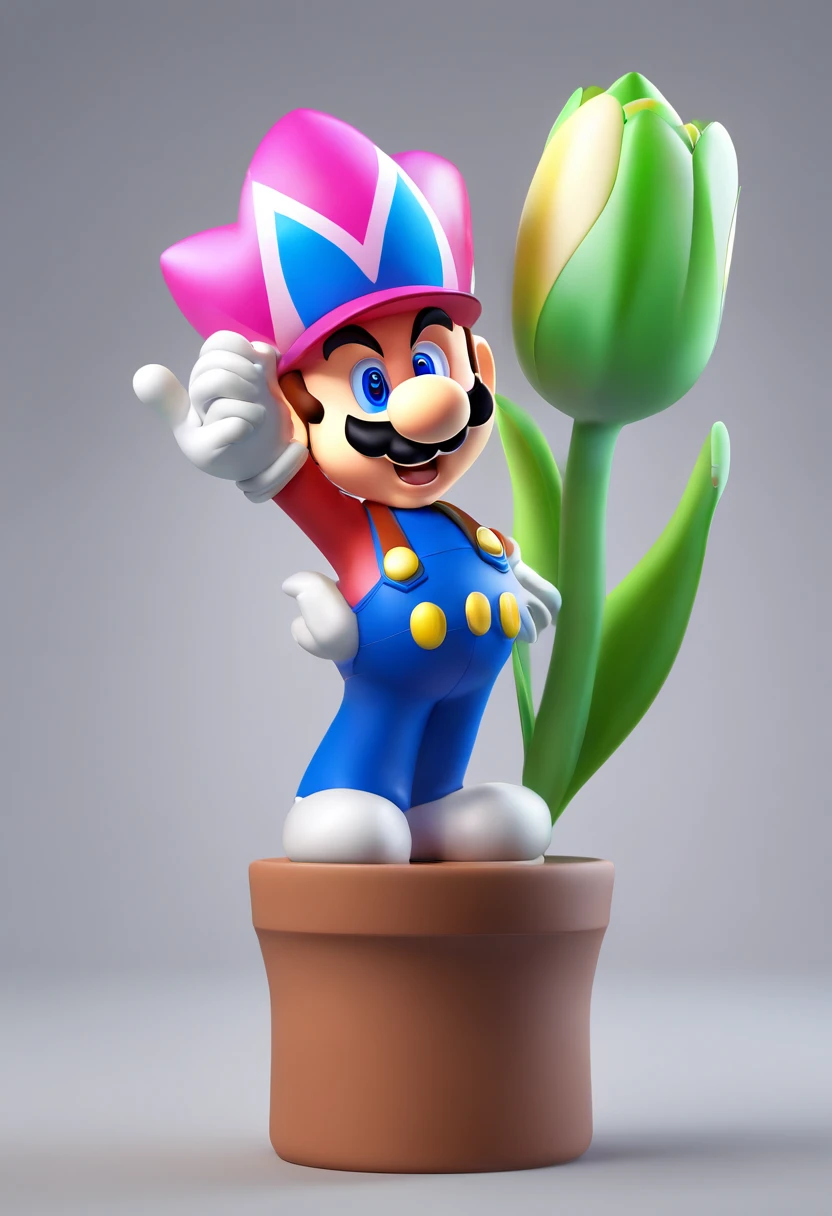 Nintendo character design, a flower made of thin bands with the same band thickness of air, green stem blue tulip, clean background, bright iridescent highlights, studio lighting, atmospheric lighting, with exquisite texture, high detail, high resolution, c4d, 3D, Blender, 8k, best quality, ultra high definition A cartoon character inside a glass bottle 50 --s 2
