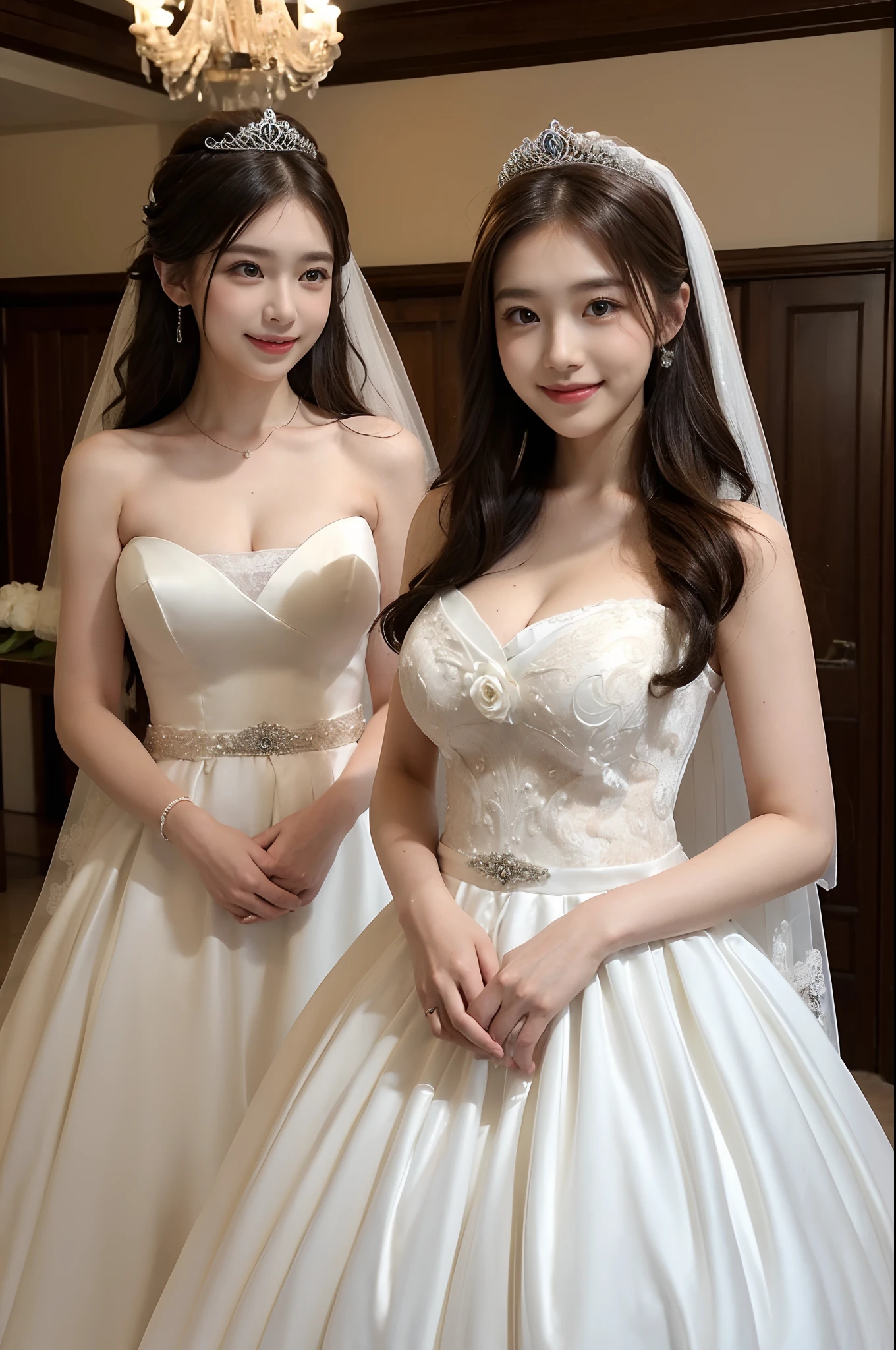 fluffyの毛皮。fluffy。Pair of women、Dark Room。Wedding dressを着た女性たちの写真。Wedding dress、Grey fur cape。Surrounded by fair-skinned adult women。。The dark dungeon of an old stone castle。Fisheye Lens。Multiple women。Kazakh wedding attire